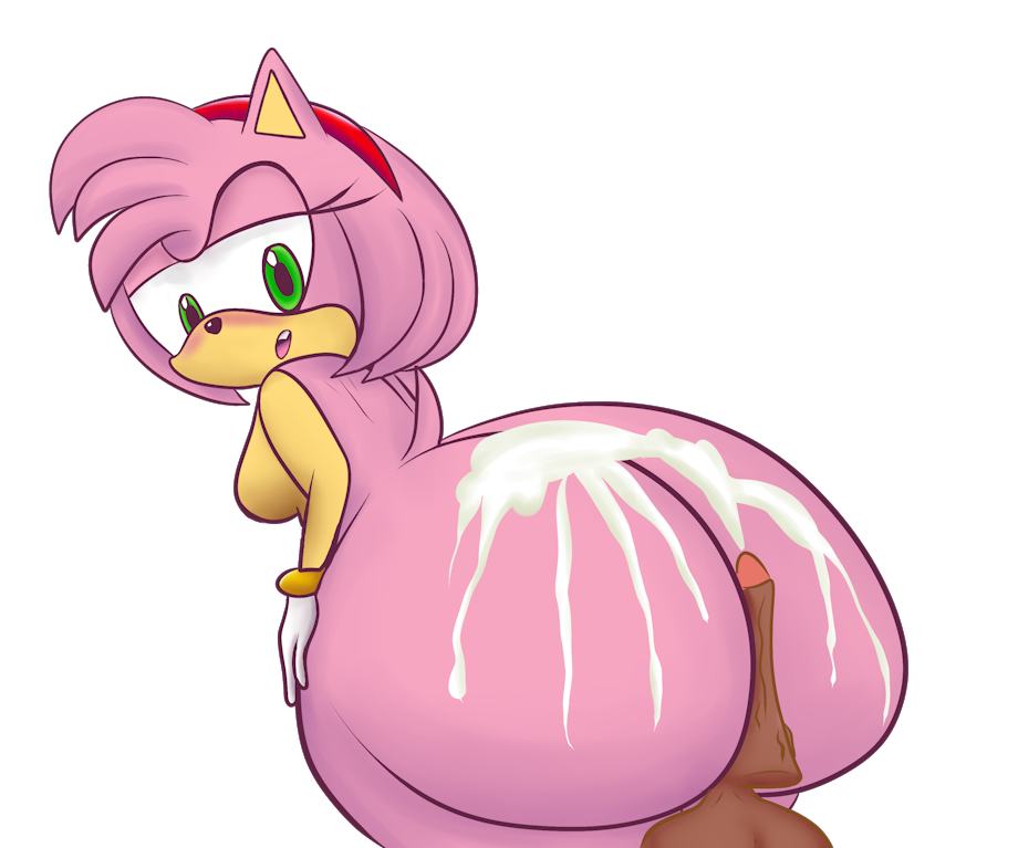 amy_rose ass balls big_ass black_nose blush breasts butlova buttjob cum cum_on_ass cumdrip cumshot female green_eyes hedgehog huge_ass male mammal medium_breasts open_mouth penis pink_fur presenting presenting_hindquarters sega simple_background solo solo_focus sonic_(series)