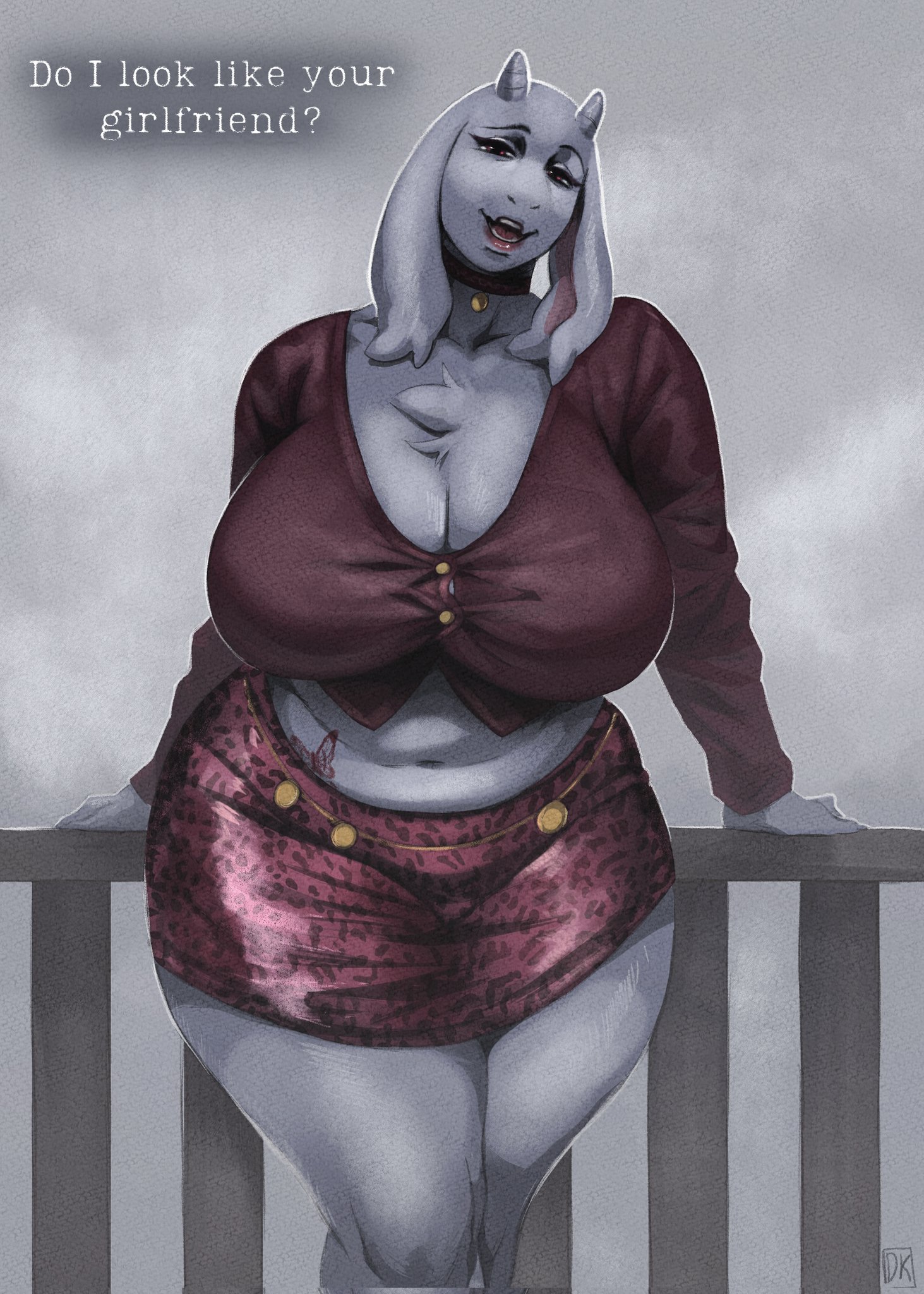 1girls, animal ears, anthro, big breasts, bottomwear, breasts, butterfly, butterfly tattoo, choker, chubby, clothing, darkriallet, english, english text, female, female only, hips, horns, huge breasts, large breasts, maria (silent hill), mature, mature female, mature woman, milf, mother, neckwear, pencil skirt, plump, red skirt, short skirt, silent hill 2, skirt, solo, solo female, tattoo, tattoo on stomach, text, thighs, topwear, toriel, undertale, voluptuous, voluptuous female, white body, white skin