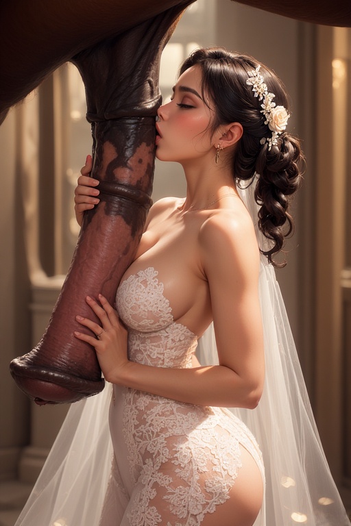 ai generated, animal genitalia, bed, bedroom, big ass, big balls, big breasts, big butt, big penis, female, gigantic penis, horse, horse girl, horse penis, horsecock, horsecock on humanoid, human, married to penis, monster cock, wedding dress