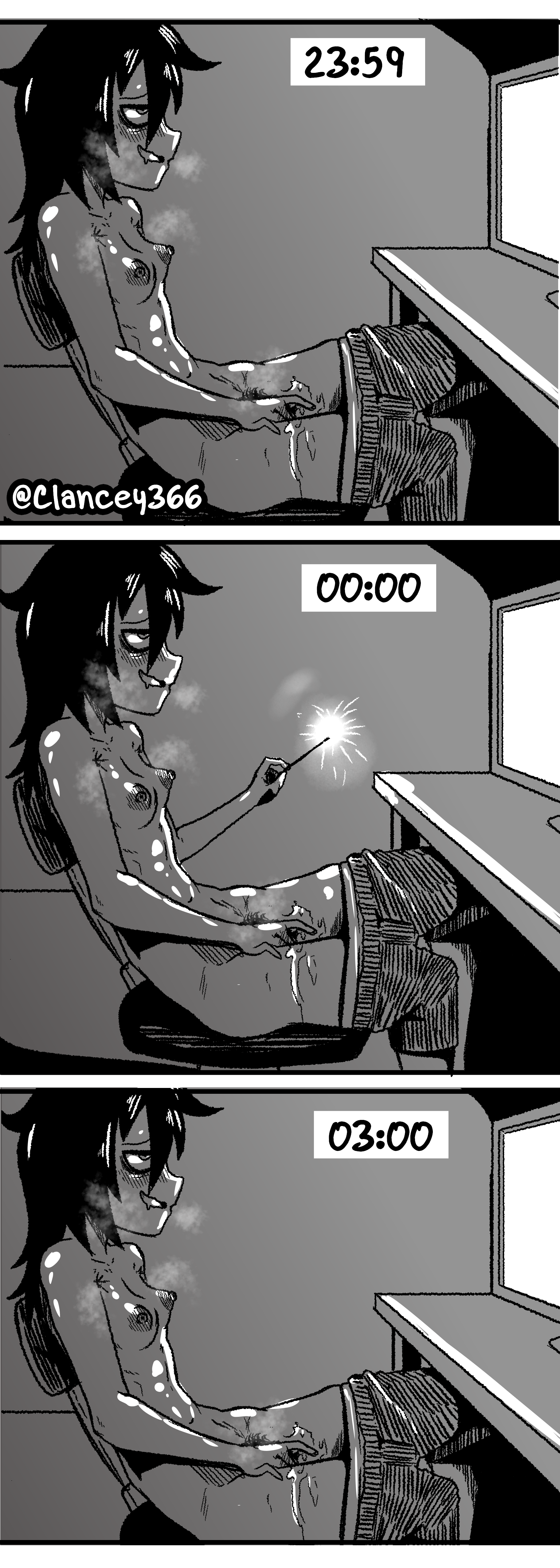 1girls, armpit hair, breasts, breath, clancey366, computer, female, female only, fingering, gooning, jimiko, kuroki tomoko, masturbation, neet, new years eve, office chair, pants around thighs, pants down, pubic hair, sitting, sitting on chair, small breasts, solo, solo female, sparkler, steaming body, steamy breath, vaginal juices, visible breath, watamote, watashi ga motenai no wa dou kangaetemo omaera ga warui!, wet