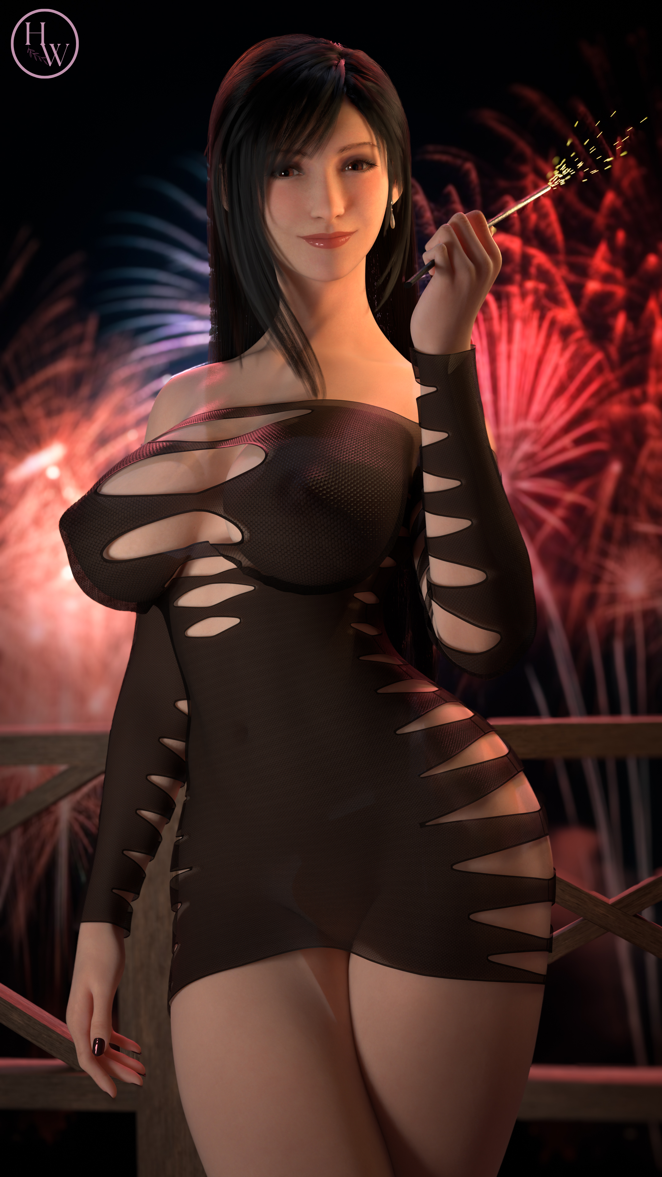 1girls, 3d, big breasts, female, female only, final fantasy, final fantasy vii, hornywitches3d, solo, square enix, tifa lockhart, transparent clothing