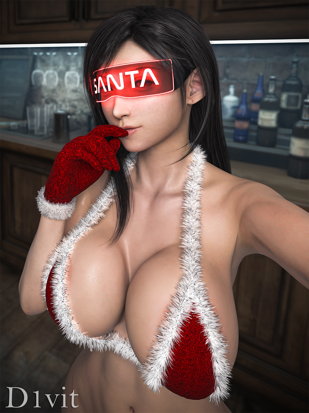1girls, 3d, abs, alternate costume, areola, areola slip, areolae, aroused face, aroused smile, asian, bellybutton, bikini, bikini top, black hair, breasts, christmas, christmas bikini, christmas outfit, cleavage, cute, d1vit, english text, european, female, female only, final fantasy, final fantasy vii, final fantasy vii remake, finger in mouth, glasses, gloves, huge breasts, imminent deepthroat, imminent oral, italian, large breasts, light-skinned female, long hair, looking at viewer, navel, oral, pale-skinned female, red eyes, seductive look, smile, smiling at viewer, square enix, tagme, text, tifa lockhart, wide hips