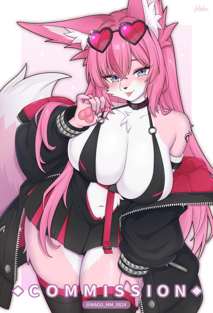 1girls, 2025, anthro, blue eyes, bra, female, female only, furry, furry female, furry only, glasses, magu mm 0824, pink fur, pink hair, tagme, tongue, tongue out