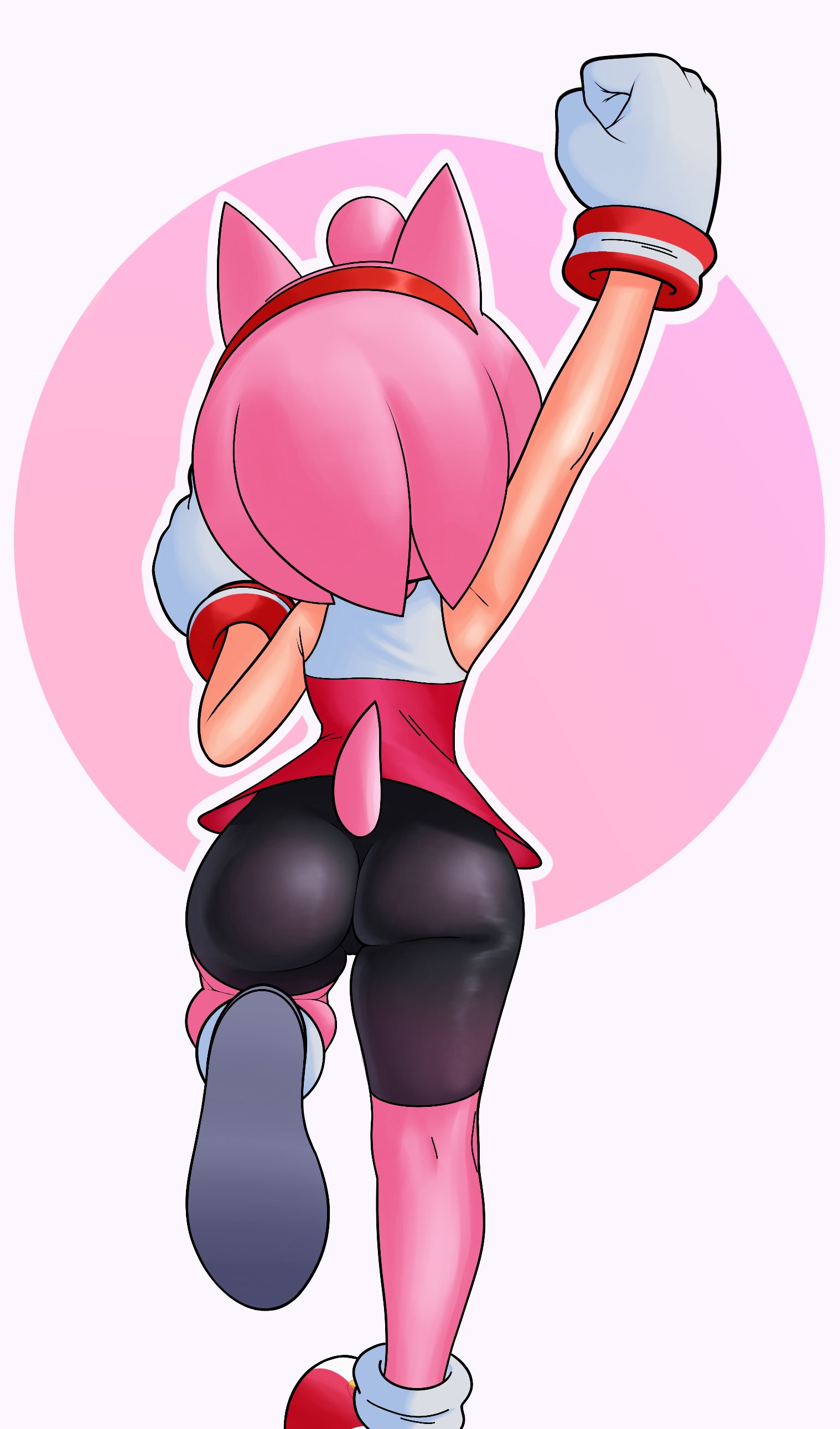 1girls, amy rose, anthro, anthro female, ass, behind view, big ass, bubble butt, clothed, clothed female, clothing, eulipotyphlan, female, female focus, fur, hedgehog, mammal, palegarbo, pink fur, rear view, sega, solo, solo female, sonic (series), sonic the hedgehog (series), tail, workout clothes