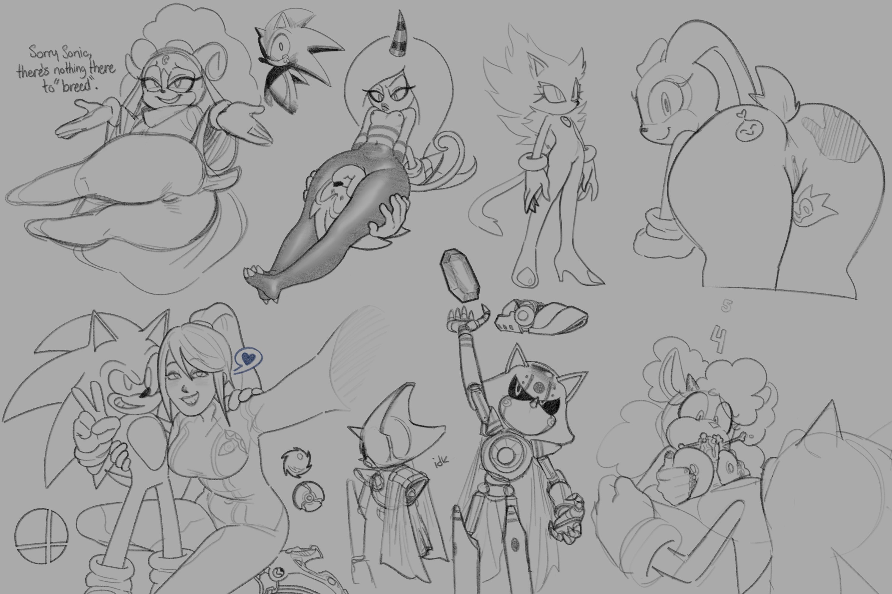2boys, 6girls, anthro, anthro on anthro, anthro only, ariem, ass, big ass, big breasts, blaze the cat, blowjob, bodysuit, breast squeeze, breasts, bubble butt, butt, clothed, clothed female, clothing, cock, cream the rabbit, cum, cum in mouth, cumming, dick, ejaculation, erection, eulipotyphlan, face between thighs, fellatio, female, genitals, head between thighs, hedgehog, horns, idw comics, idw publishing, lanolin the sheep, looking at viewer, looking back, looking back at viewer, male, mammal, metal sonic, metroid, monochrome, nintendo, nipples, oral, oral sex, paizuri, paizuri fellatio, palegarbo, peace sign, penis, penis between breasts, proto blaze, pussy, rabbit, rabbit girl, robot, samus aran, sega, sex, sheep, sheep girl, sketch, sonic (series), sonic dream team, sonic the hedgehog, sonic the hedgehog (comics), sonic the hedgehog (idw), sonic the hedgehog (series), straight, straight sex, tail, thigh squish, titjob, tits out, v, vagina, zeena, zeti
