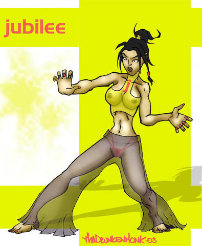 00s 1girls 2000s 2003 asian black_hair breasts female female_only jubilee marvel nail_polish nipples see-through sheer solo straight_hair the_drunken_monk thong x-men