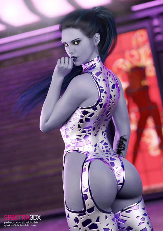 1girls, 3d, ass, big ass, big butt, female, female only, looking at viewer, looking back, overwatch, solo, spektra3dx, widowmaker