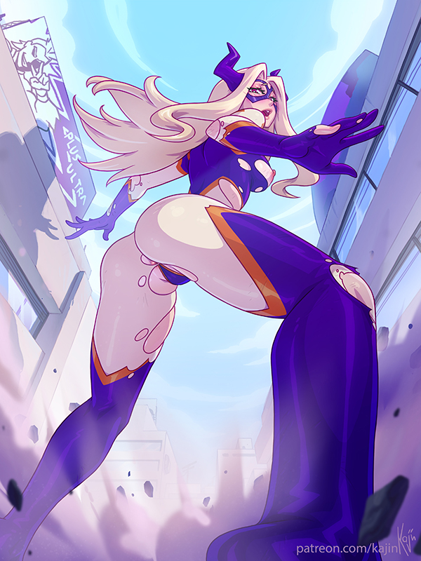 1girls, areolae, ass, blonde hair, breasts, female, female only, giantess, hero outfit (mha), kajinman, mount lady, my hero academia, nipples, solo, solo female, torn clothes, yuu takeyama