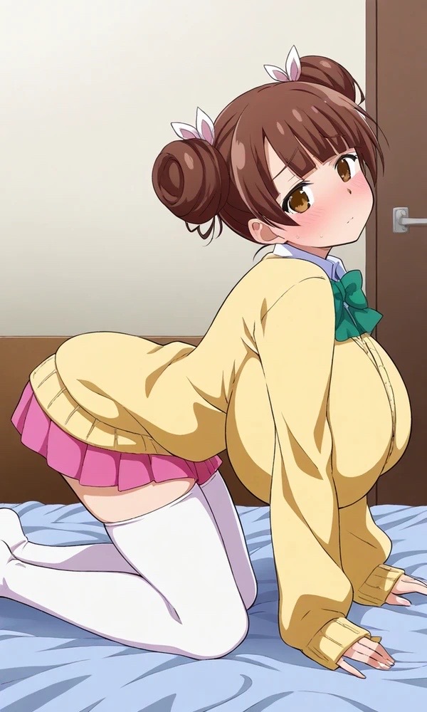ai generated, blushing at viewer, breasts, covered breasts, female, fujinoki nene, hajimete no gal, hanging breasts, huge breasts