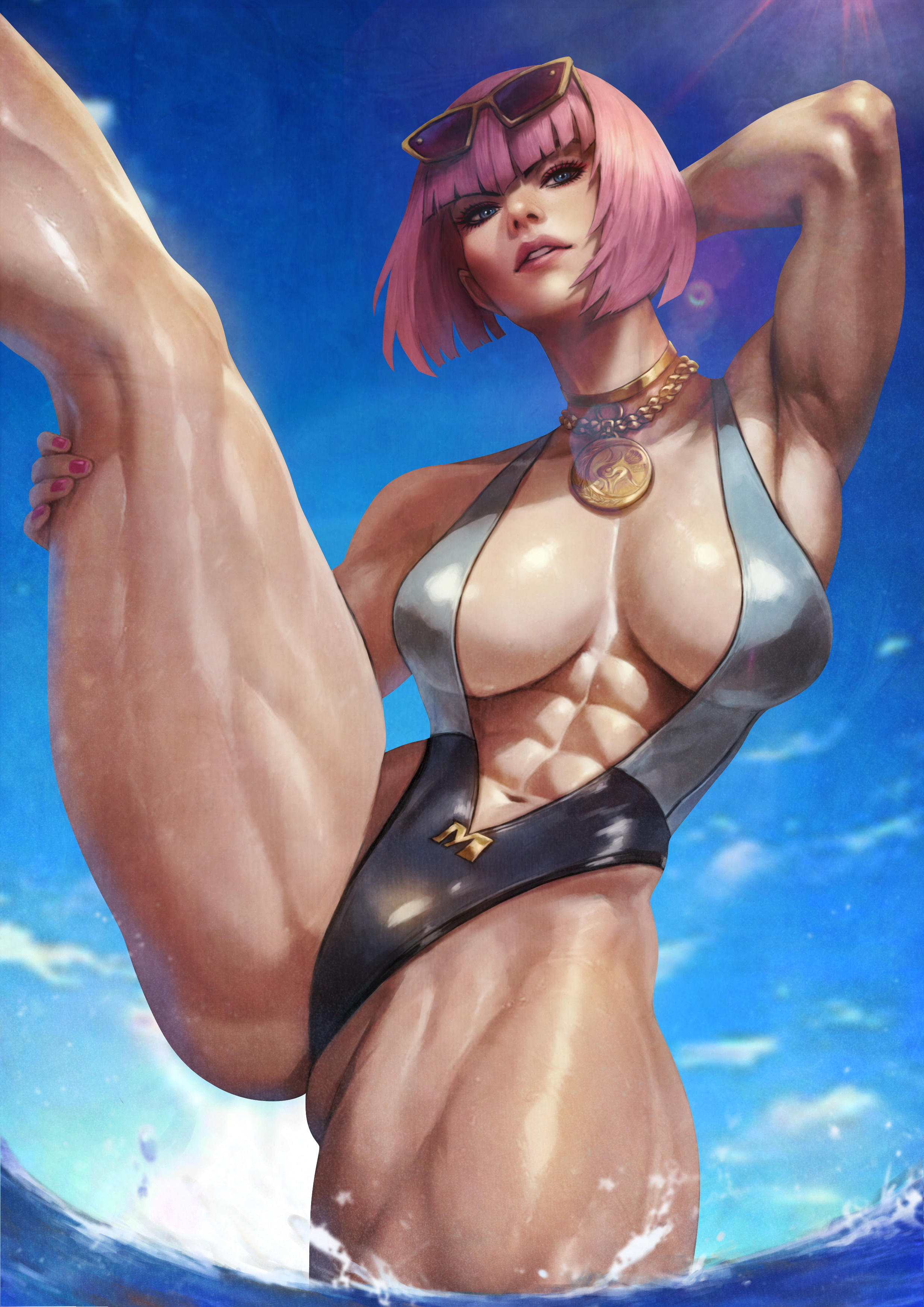 1girls, abs, absurd res, armpits, ass, beach, breasts, calves, cleavage, feet, feet up, female, fit female, hi res, legs up, manon legrand, monorirogue, muscular, muscular calves, muscular thighs, street fighter, swimsuit
