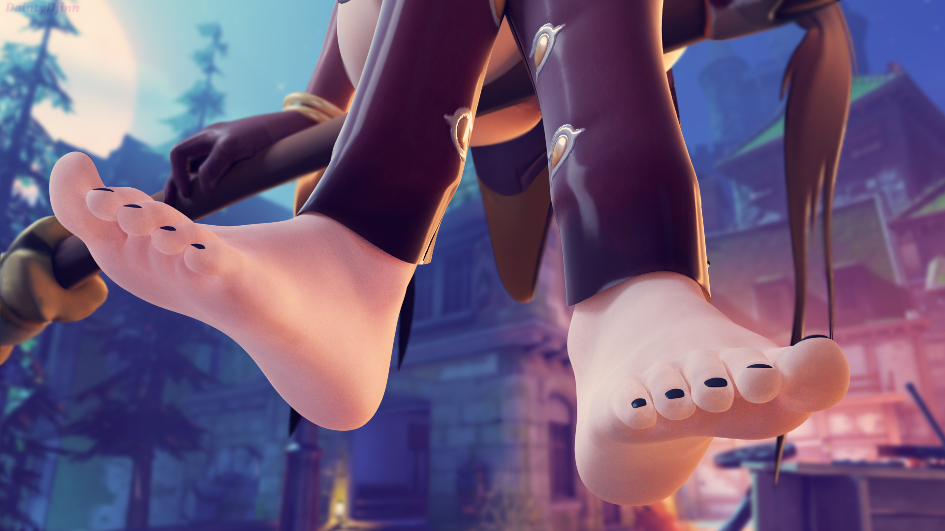 2017, 3d, angela ziegler, barefoot, black nails, black stockings, black toenails, bracelet, clothing, daintydjinn, eichenwalde (map), feet, female, foot fetish, foot focus, mercy, nail polish, nails, overwatch, soles, stockings, toenail polish, toenails, witch mercy