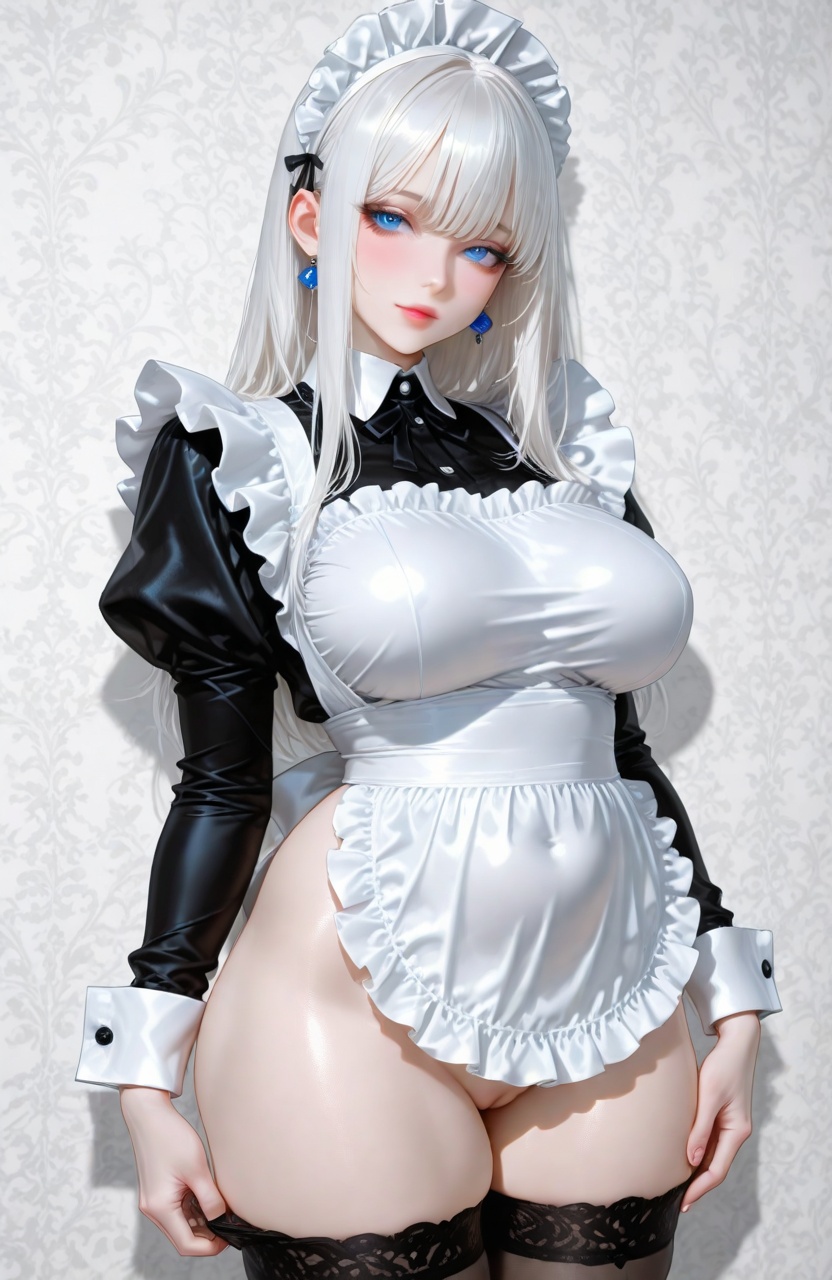 hentai huge_breasts maid sexy skinny straight_hair white_hair