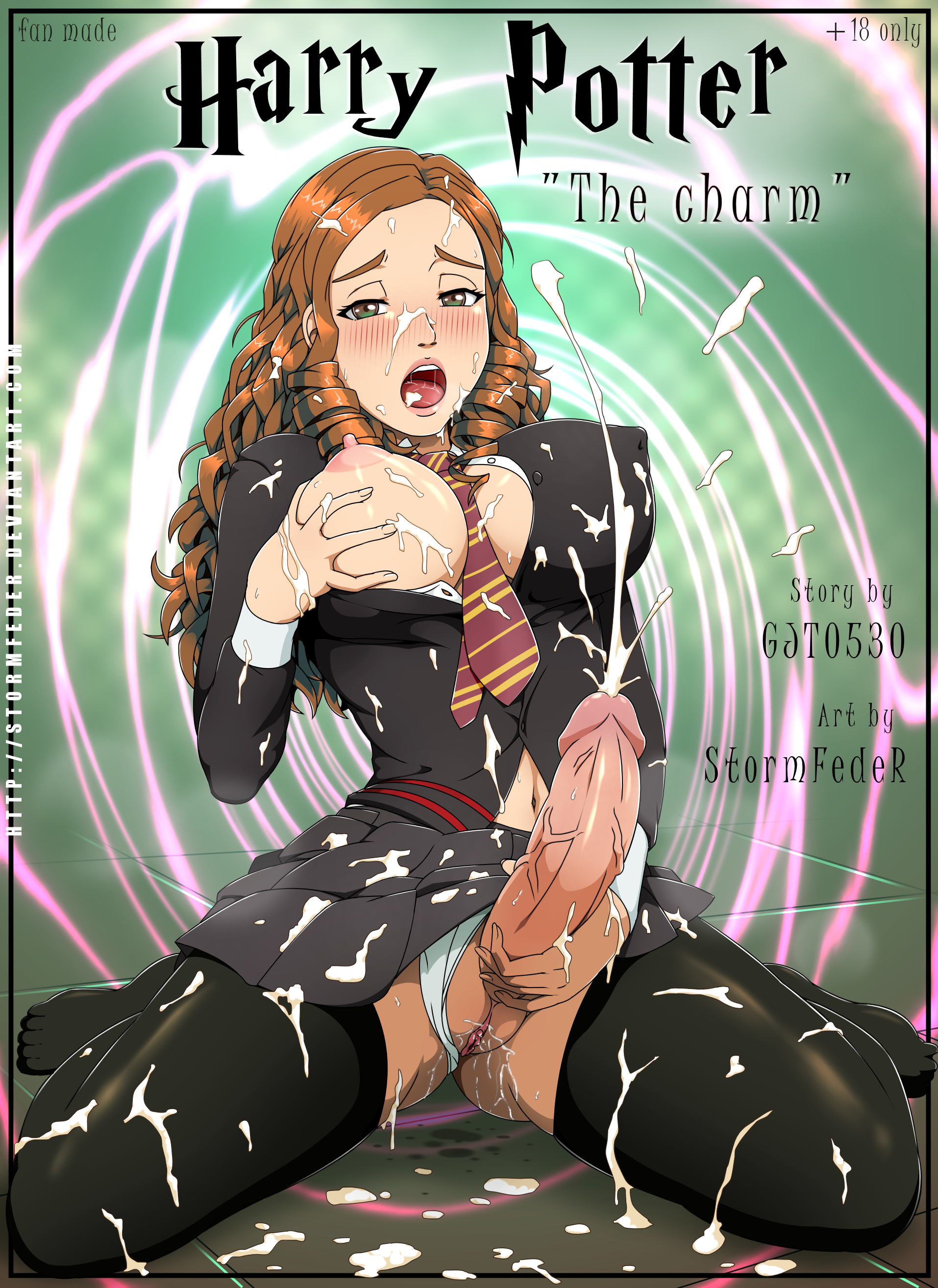 1futa, areola, blush, breasts, brown hair, comic, cum, cum drip, cum in mouth, cum on body, cum on breasts, cum on face, cumshot, curly hair, curvy, english text, erect nipples, erection, erection under clothes, erection under skirt, futa only, futa sans balls, futanari, gryffindor, gryffindor tie, harry potter, hermione granger, hogwarts school uniform, hypnosis, intersex, large breasts, large penis, lipstick, magic, masturbation, mind control, necktie, necktie between breasts, nipple bulge, nipples, no bra, open clothes, open mouth, orgasm, penis, penis out, penis under clothes, penis under skirt, pussy, ribbon curls, skirt, skirt lift, stormfeder, text, tie, witch (harry potter)