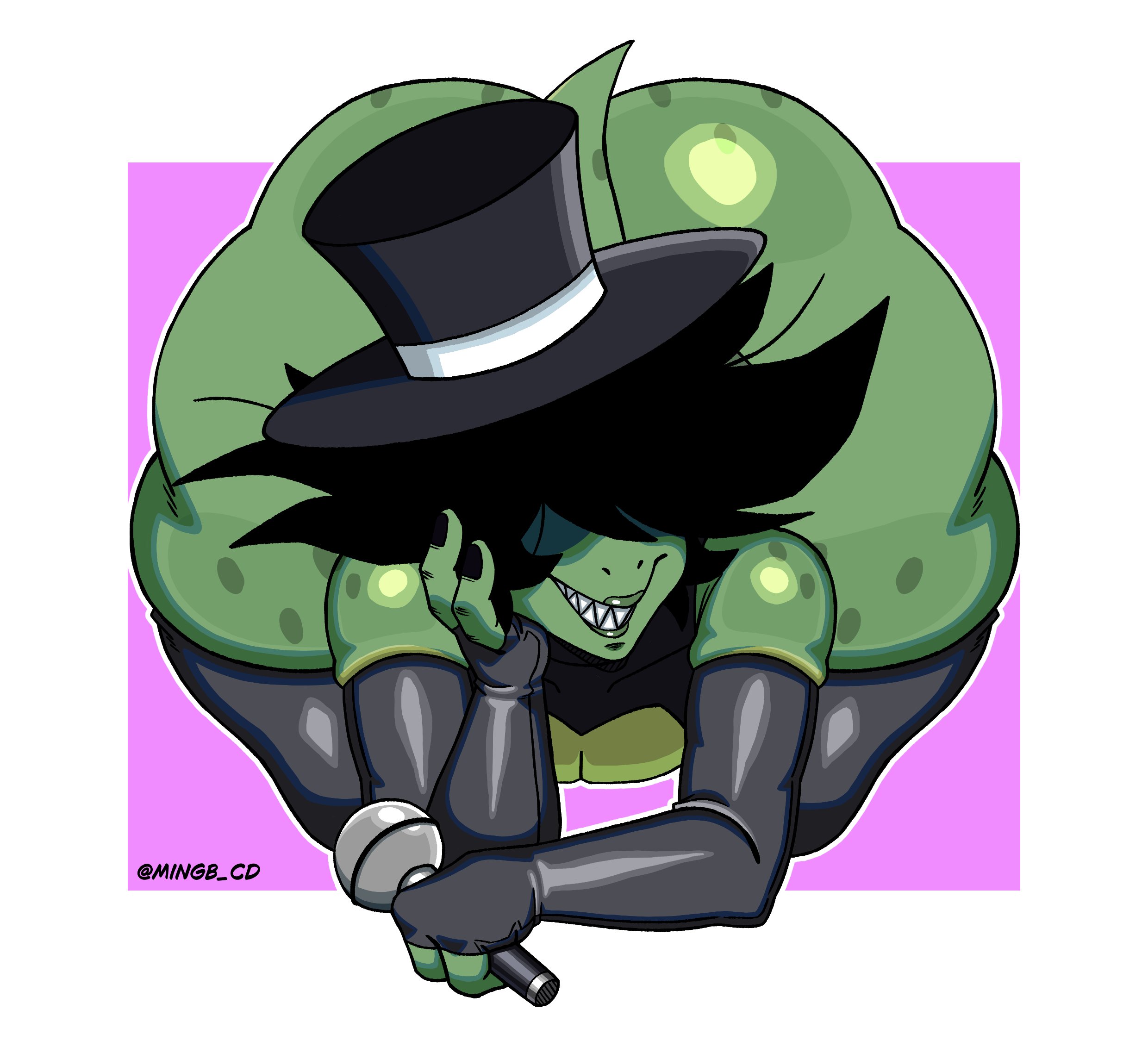 1boy, 2d, 3 fingers, ace of hearts, ace of spades, ass, ass focus, black hair, black lipstick, cards, fat ass, femboy, latex, latex gloves, male, male only, microphone, mingb cd, poofy hair, shell, solo, tail, textless, textless version, thick thighs, tophat, tophat turtle, turtle, turtle (tophat turtle)