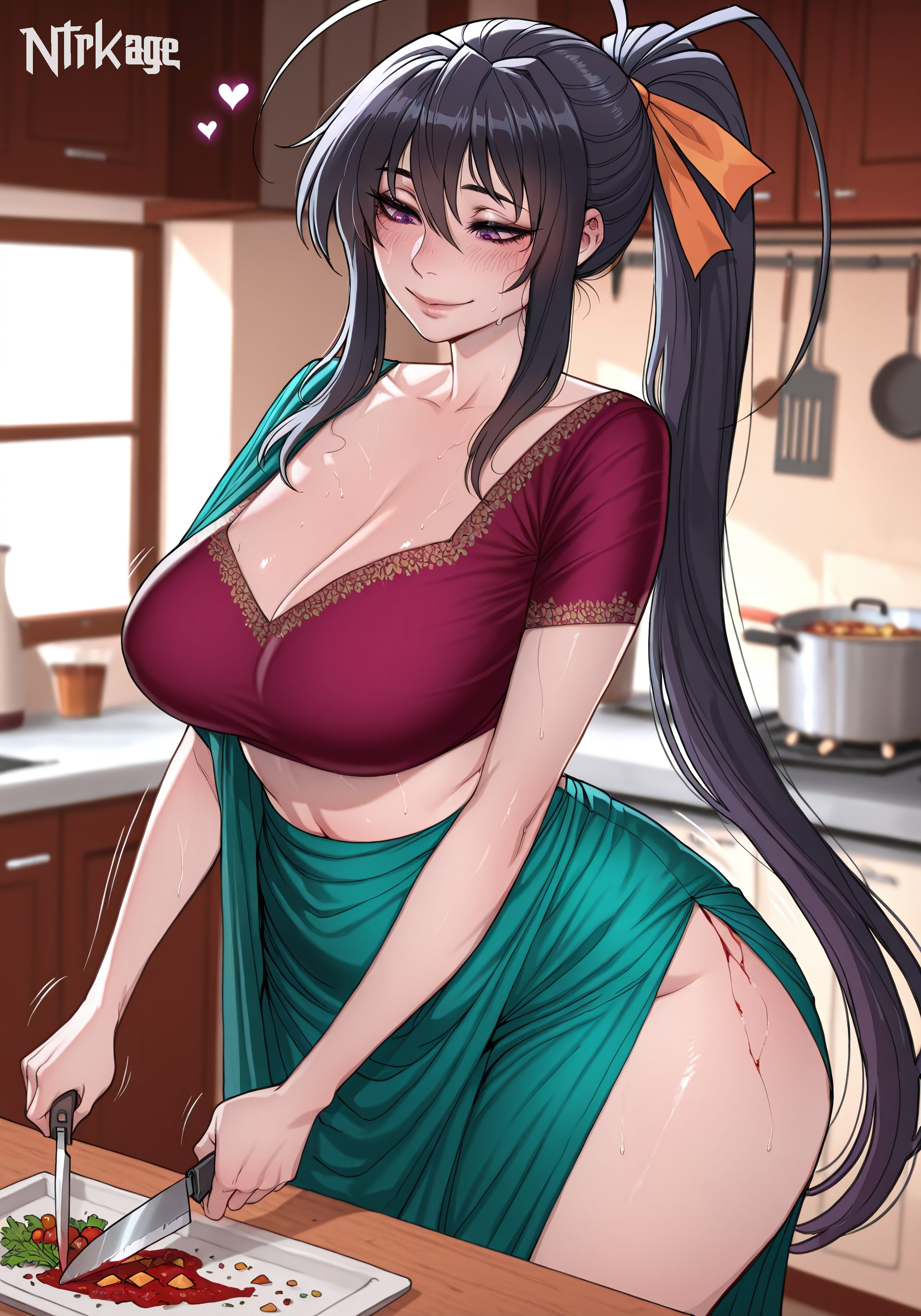 1girls, ai generated, akeno himejima, ass, big ass, big breasts, blouse, breasts, cleavage, cookie, female, female only, heart, hi res, high school dxd, highres, huge ass, huge breasts, indian clothes, large ass, large breasts, light skin, light-skinned female, ntrkage, saree, sari, slim waist, solo, solo female, sweat, sweatdrop, thick thighs