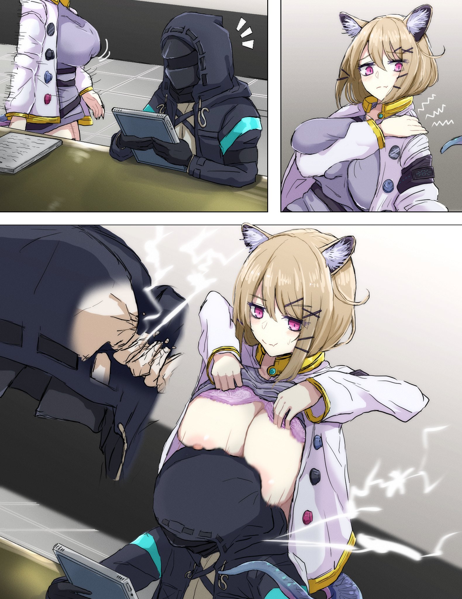 arknights, breaking neck, breasts, female, huge breasts, neck break, reber, smothering, snuff, utage (arknights), x-ray