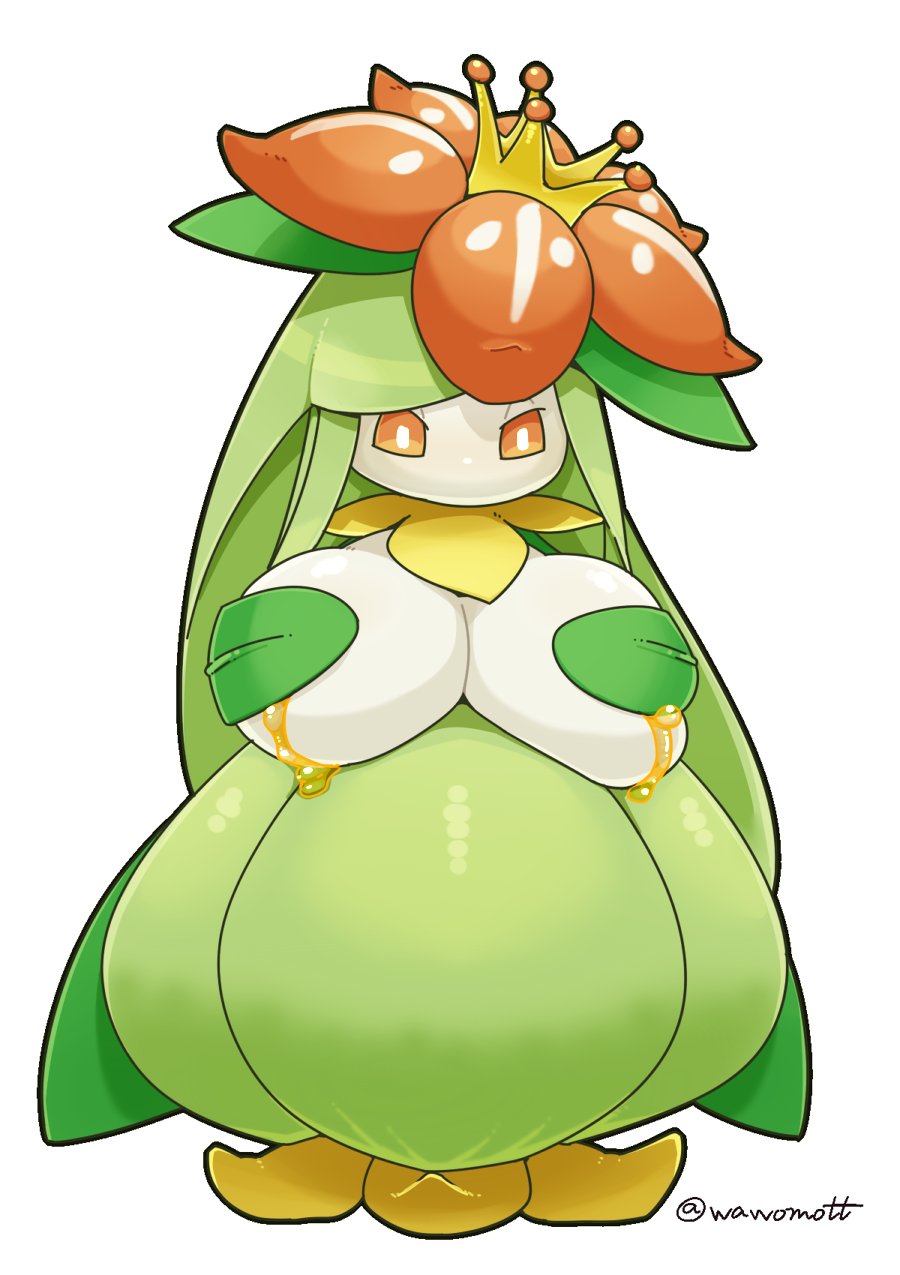 1girls, breasts, female, flora fauna, generation 5 pokemon, hands covering breasts, lactating, lactating juice, lactation, lilligant, plant girl, pokemon, pokemon (species), tagme, wawo