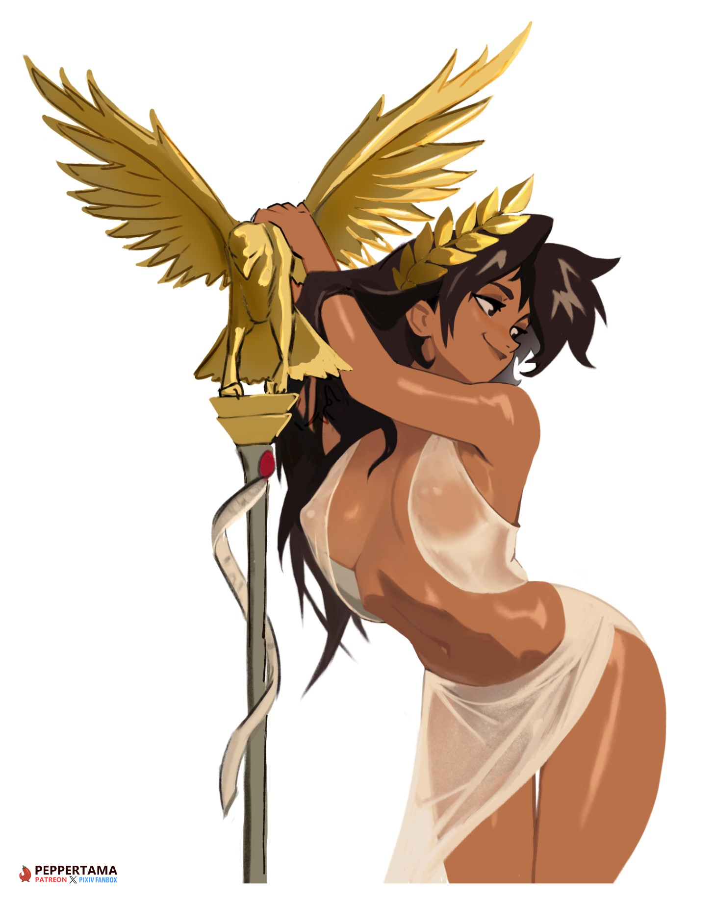 1girls, 2d, ass, big ass, breasts, caramel-skinned female, child bearing hips, curvaceous hips, curvy, curvy female, dark skin, dark-skinned female, female, god-emperor of mankind, imperium of man, medium breasts, midriff, navel, nipples, peppertama, pointy breasts, pointy nipples, post-human, puffy nipples, purity seal, rule 63, see through, see through clothing, smile, solo, solo female, teasing, tomboy, toned, warhammer (franchise), warhammer 40k