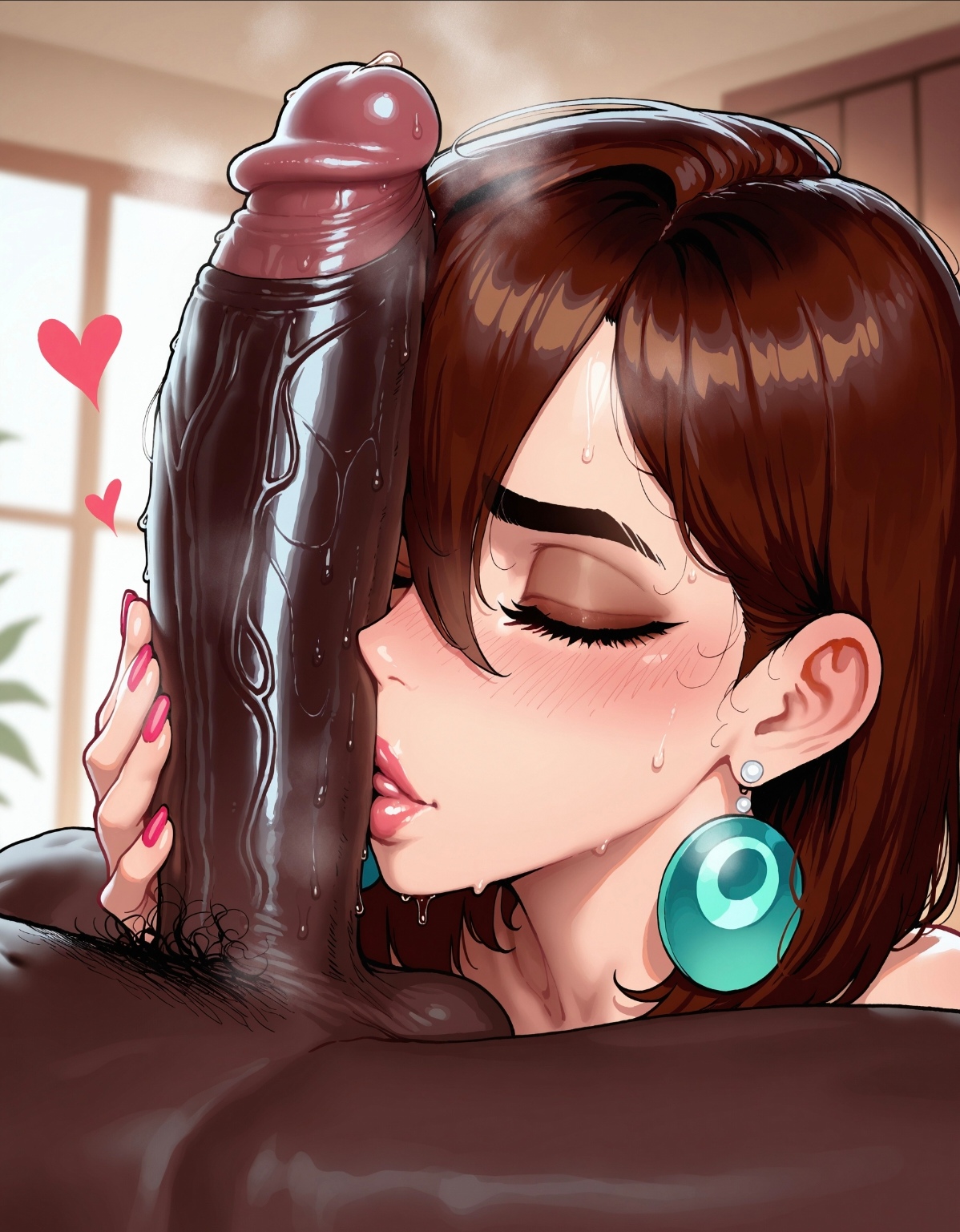 ai generated, ayase momo, big penis, dandadan, dark skin, dark-skinned male, female, floox, interracial, male, penis, surprised