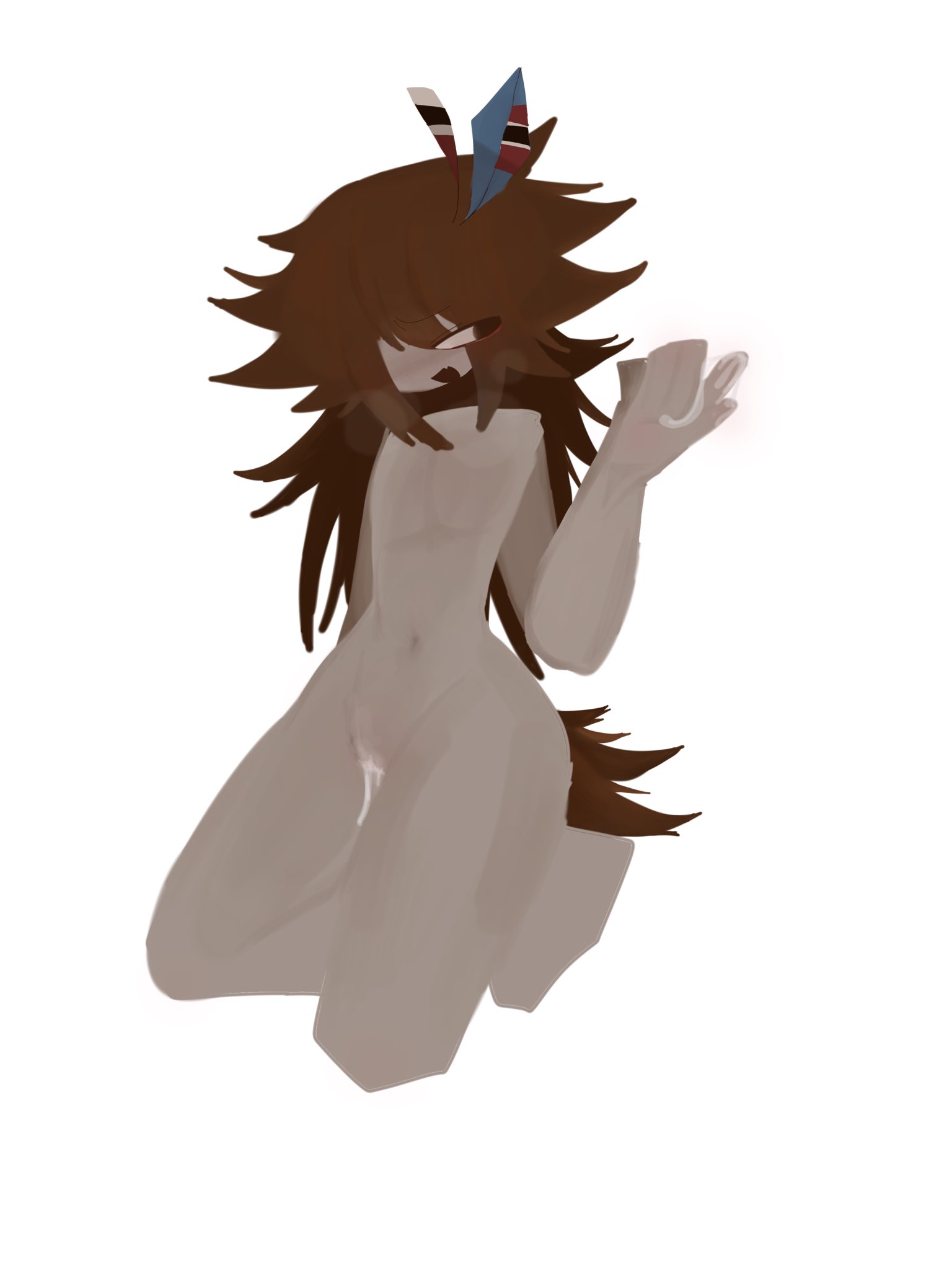 big thighs, brown hair, cum, cum in pussy, cum on fingers, cuntboy, engel (fundamental paper education), feather in hair, feathers, female, flat chest, fundamental paper education, genderswap, genderswap (mtf), hair accessory, hillbriann, intersex, long hair, pussy, rule 63, tagme, thick thighs, thighs, wide hips