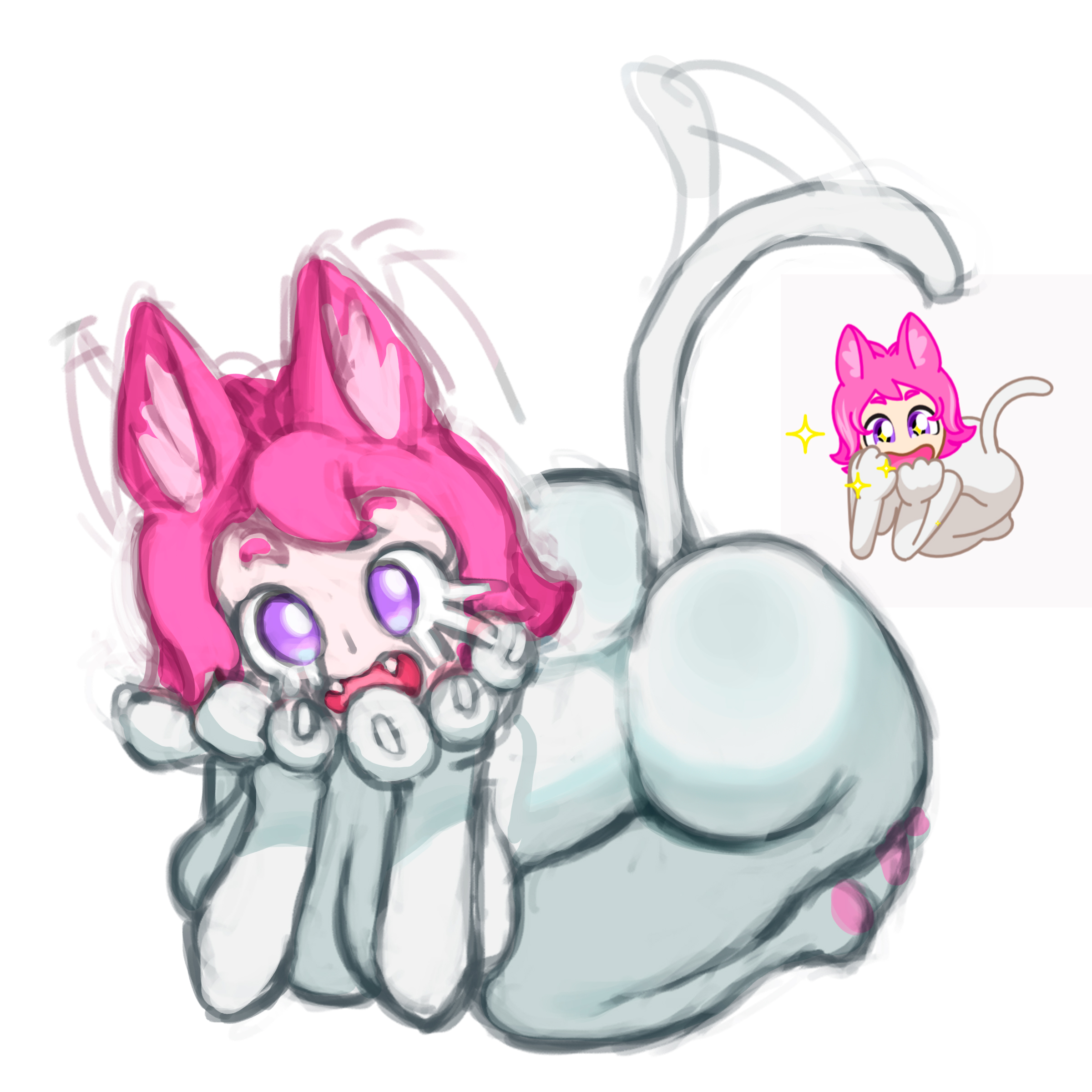 1girls, adych, ass, big ass, big boobs, big breasts, big butt, big hips, big thighs, big tits, boobs, breasts, bubble butt, cat, cat ears, cat girl, cat tail, catgirl, color, colored, colored sketch, curvy, fat ass, fat butt, female, female focus, female only, full body, furry, furry female, hips, huge ass, huge butt, huge hips, huge thighs, medium hair, motion, motion blur, motion lines, neko, nekochan (telegram), nekomimi, pink hair, purple eyes, short hair, sketch, solo, solo female, solo focus, tail, tail motion, tailwag, telegram, telegram sticker, thick ass, thick butt, thick hips, thick thighs, thighs, tits, voluptuous, voluptuous body, white body, white fur, white hair