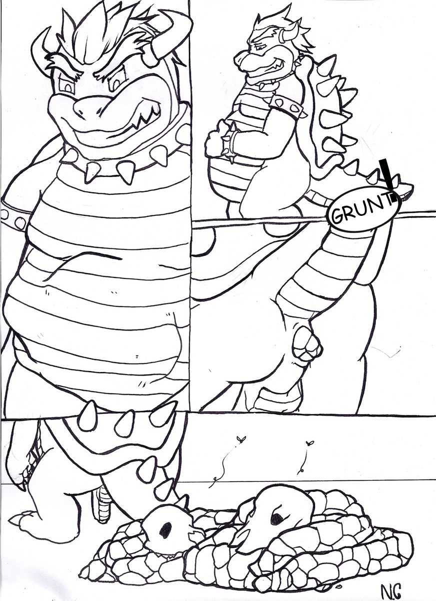 ambient_arthropod ambient_fly ambient_insect anthro anthro_prey anus artist_initials ass balls black_and_white bone bowser bracelet claws collar comic death fatal_vore feces feces_in_ass feces_on_ground feces_pile feet genitals grunting hair half-erect hand_on_belly hi_res horn jewelry male mario_bros monochrome multiple_prey nintendo nude nude_pred penis perineum pooping_on_floor raised_tail rear_view scat simple_background skull skull_in_feces smile solo spiked_bracelet spiked_collar spikes stomach_bulge stufferzz tail text vore white_background
