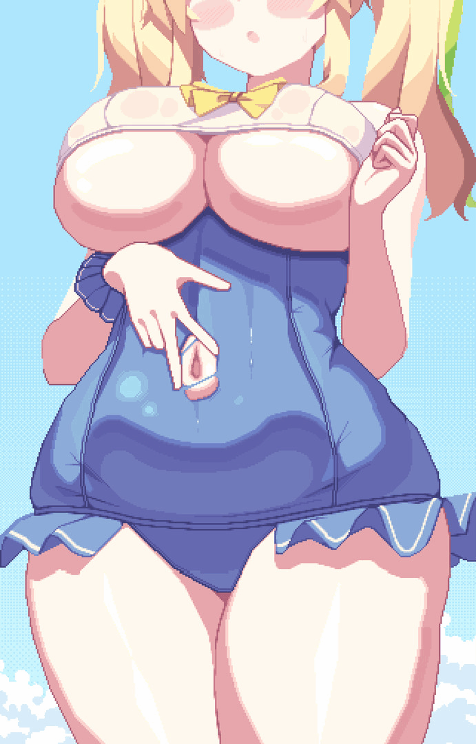 animated belly_button big_breasts breasts chubby female gene_(pso2) phantasy_star_online_2 piaomao pixel_art sweat twintails underboob