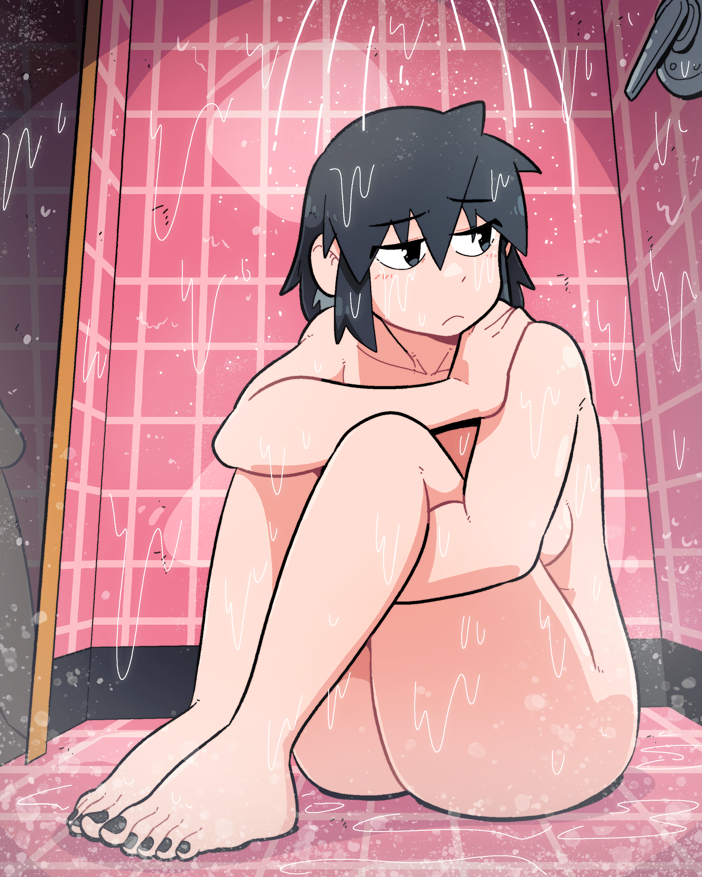 barefoot, completely nude, feet, lucia (scott malin), nude, original, original character, scott malin, shower, showering, tagme