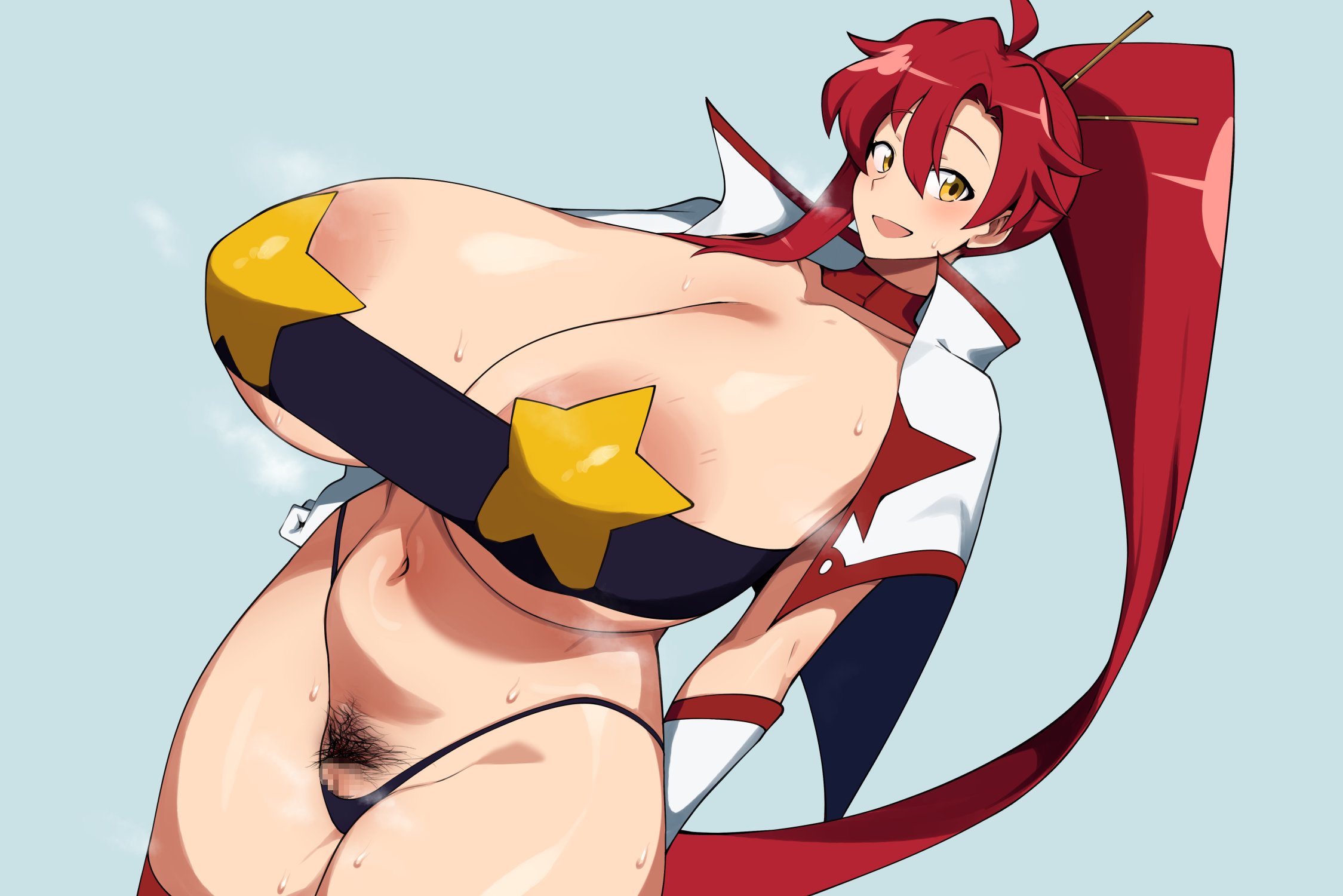 1girls, absurd res, big breasts, blush, breasts, breasts bigger than head, busty, censored, censored pussy, cham22, clothed, clothing, covered nipples, curvaceous, curvy, curvy female, digital media (artwork), eyebrows, eyebrows visible through hair, eyelashes, female, female focus, female only, glistening, glistening body, hi res, huge breasts, light skin, light-skinned female, looking at viewer, motion lines, plump, pubic hair, pussy, red hair, solo, space yoko, sweat, sweatdrop, sweaty, tagme, tengen toppa gurren lagann, thick thighs, voluptuous, voluptuous female, wide hips, yellow eyes, yoko littner