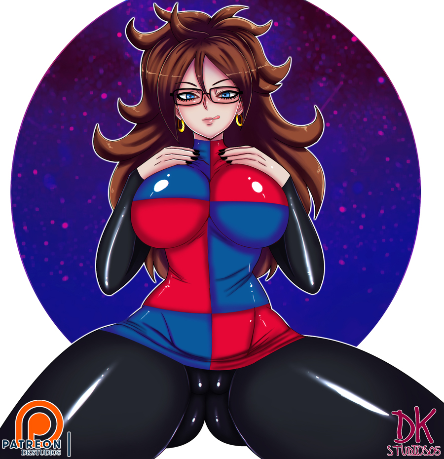 1girls, android 21, android 21 (human), blush, breasts, cameltoe, dkstudios05, dragon ball, dragon ball fighterz, earrings, female, female only, fully clothed, glasses, hourglass figure, huge breasts, licking lips, pussy, solo, thick, underass, voluptuous