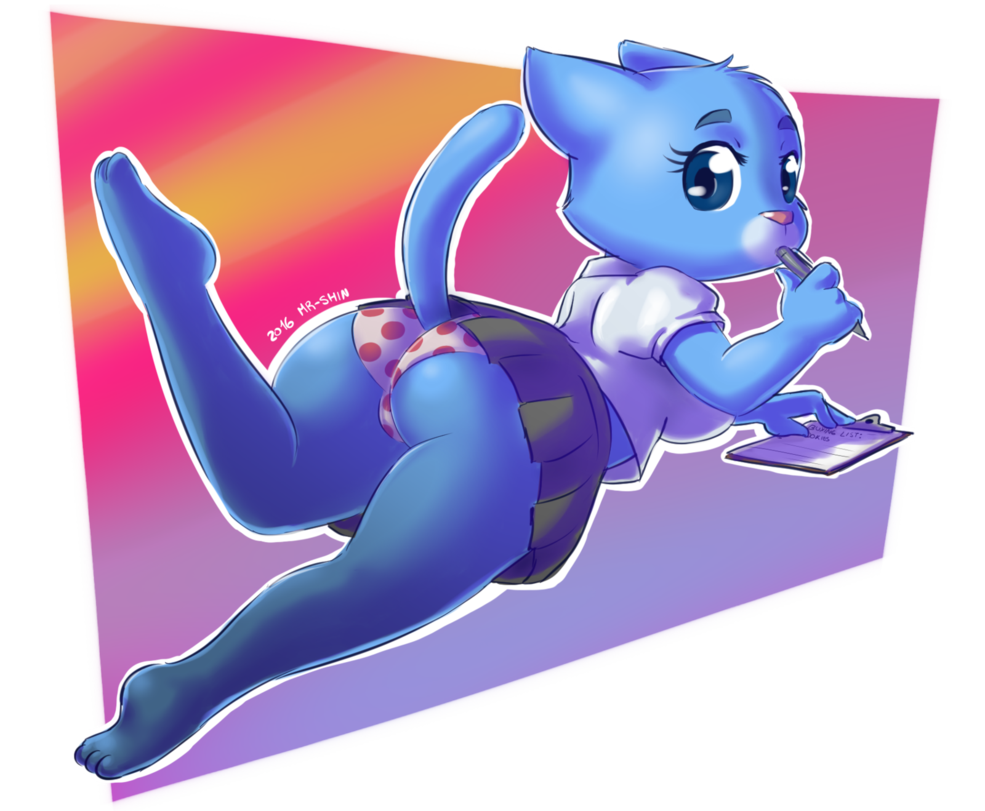 2016 anthro ass feet female furry furry_only mr-shin nicole_watterson no_humans orange_background panties polka_dot_panties purple_background red_background solo the_amazing_world_of_gumball transparent_background