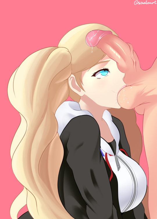 ann_takamaki ball_sucking balls blonde_hair blue_eyes erection female long_hair male penis penis_on_face persona persona_5 sowilo straight testicles