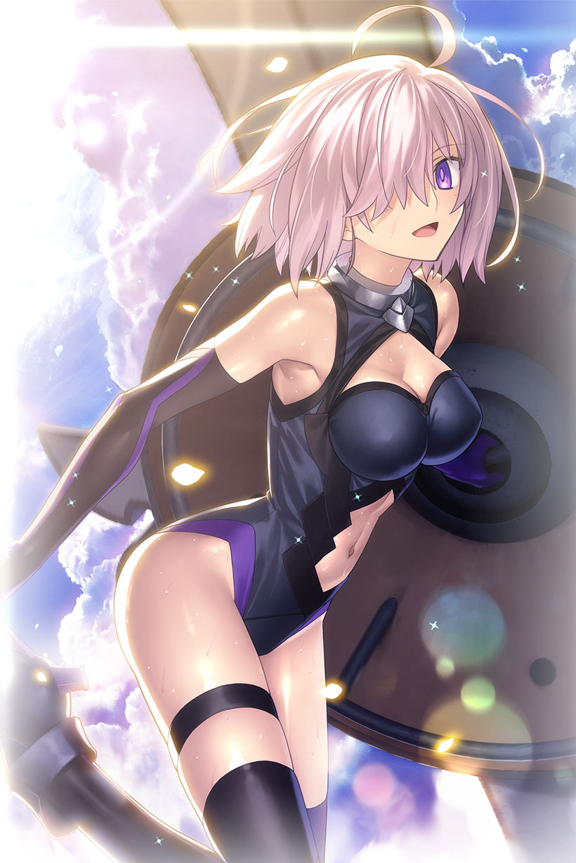 breasts, clothed, fate (series), fate/grand order, female, mash kyrielight, purple hair, shielder (fate/grand order), tagme