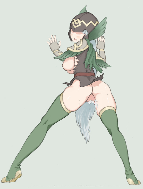 ass, blush, breasts, clothes, emblian soldier (fire emblem), female, female only, fire emblem, fire emblem heroes, helmet, legwear, long hair, long legs, medium breasts, npc, pose, pussy, pussy juice, soldier, vagina, white hair, wings