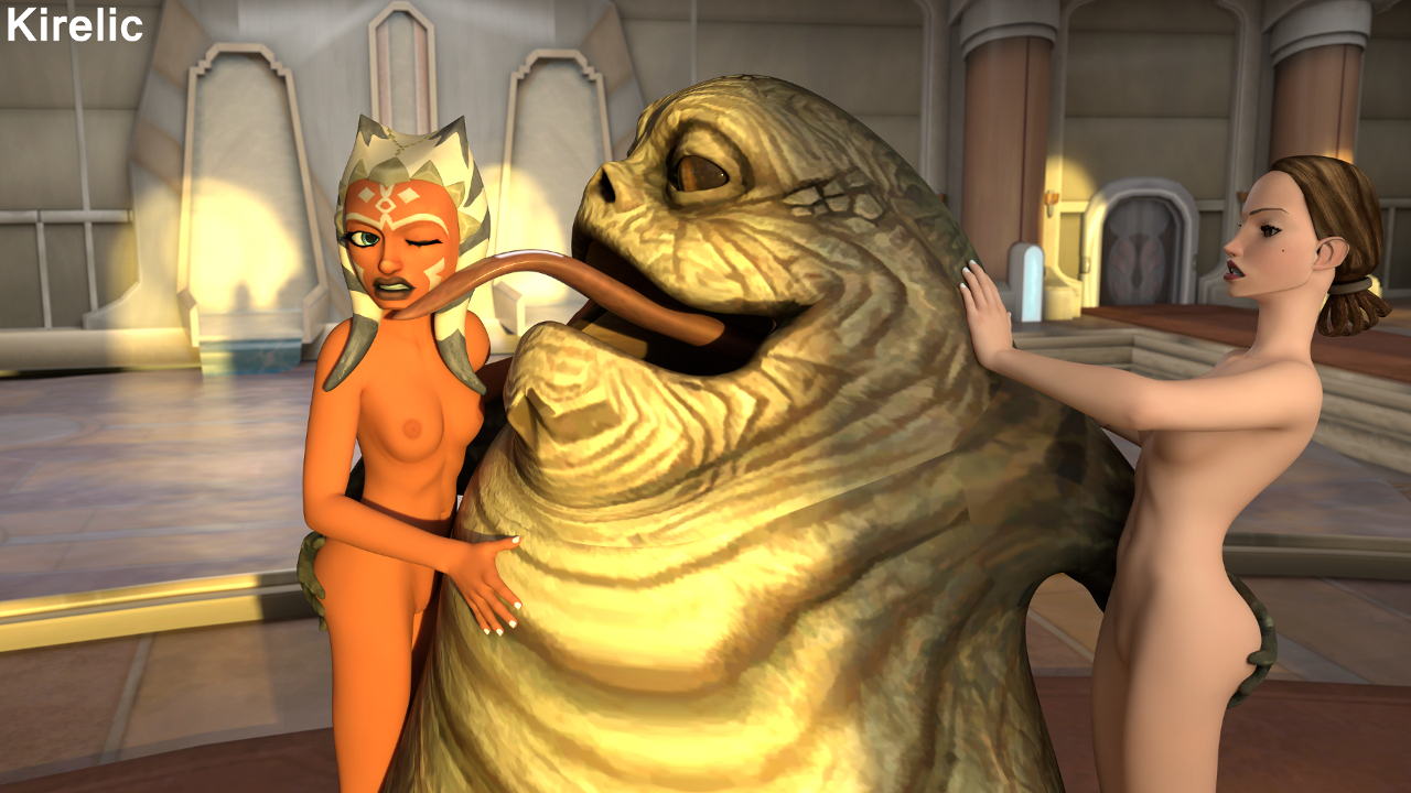 1boy, 2girls, 3d, ahsoka tano, alien girl, ass, ass grab, clone wars, female, grabbing, hutt, jabba the hutt, jedi, jedi padawan, kirelic, licking, male, multiple females, multiple girls, nipples, nude, padme amidala, star wars, tagme, togruta