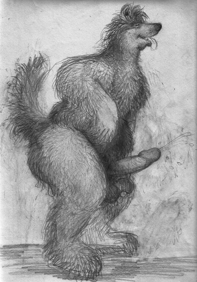 anthro bd belly big_penis canine cum cumshot ejaculation erection fur furry greyscale holding_testicles looking_pleasured male male_only mammal monochrome nude orgasm pencil_(artwork) penis shaggy_fur slightly_chubby smile solo standing testicles tongue tongue_out traditional_media_(artwork)