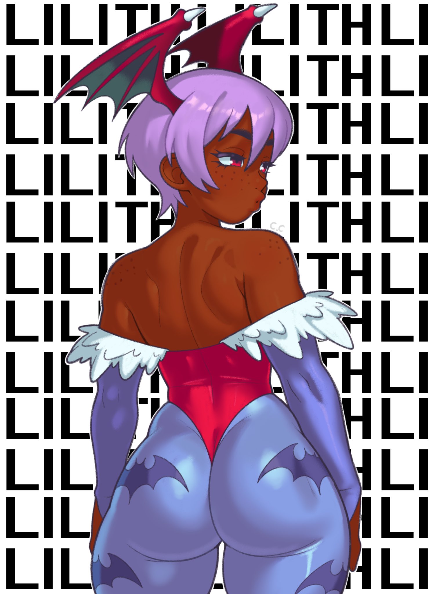 1girls, alternate version available, armwear, ass, ass focus, big ass, bottom heavy, bubble butt, champchidi, clothing, dark skin, dark-skinned female, darkstalkers, demon, demon girl, fat ass, female, female focus, female only, freckles, from behind, head wings, huge ass, large ass, leggings, leotard, lilith aensland, purple hair, rear view, red eyes, short hair, solo, solo female, solo focus, succubus, thick ass, thick thighs, wide hips, wings