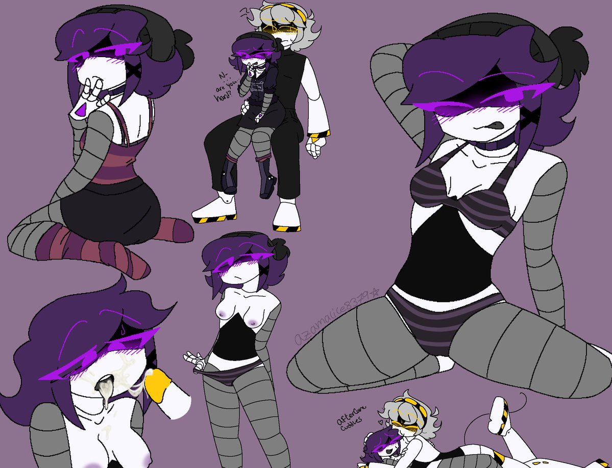1boy, 1girls, aftercare, azamalice8379, blowjob, facial, female, glitch productions, lingerie, male, male/female, murder drones, n (murder drones), posing, seductive, seductive look, sitting on lap, tagme, teasing, uzi (murder drones)