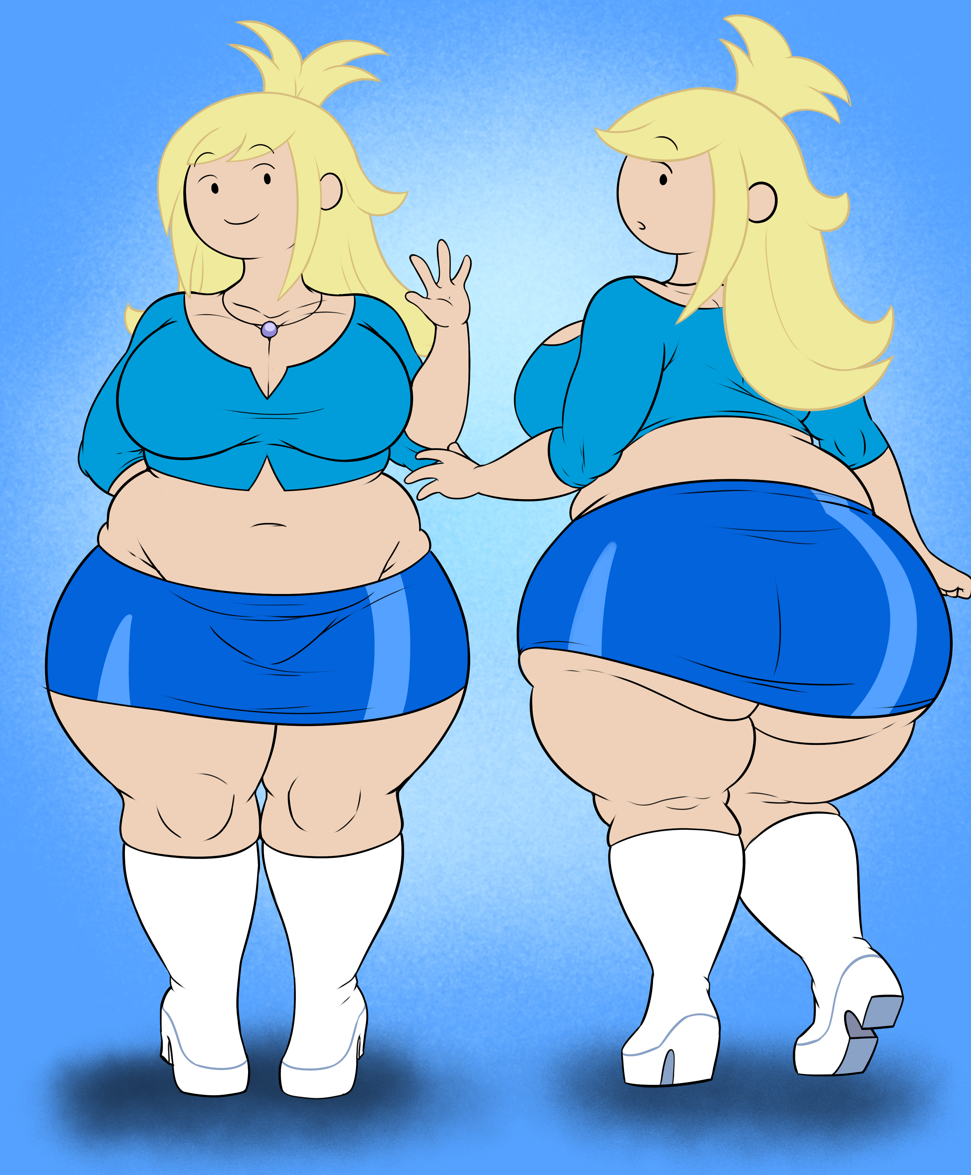 1girls, adventure time, ass, big ass, big breasts, blonde hair, boots, bottom heavy, breasts, bubble butt, cleavage, clothing, fat ass, female, female only, fionna and cake, fionna campbell, fionna campbell (club outfit), fionna the human girl, front view, gluteal fold, huge ass, human, human only, large ass, looking at viewer, looking back, mammal, massive ass, mature, mature female, no bra, png, rear view, shirt, skirt, slightly chubby, slightly chubby female, teenagebratwurst, thick ass, thick thighs, thunder thighs, waving, waving at viewer, wide hips