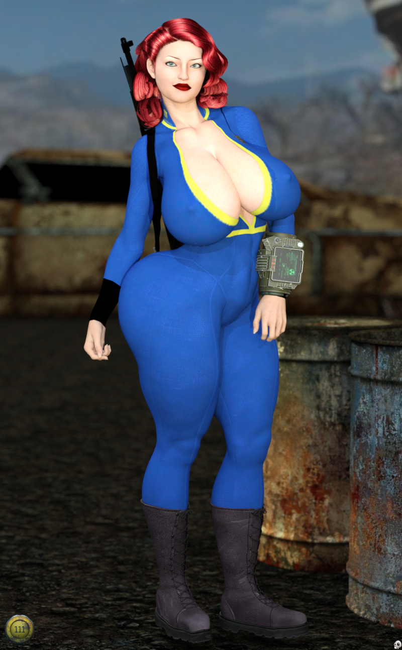 1girls 3d bethesda_softworks big_breasts bodysuit boots breasts busty cleavage clothing computer curvy detailed_background electronics erect_nipple erect_nipples fallout fallout_4 female female_only firearm front_view gun hourglass_figure huge_breasts human jumpsuit lipstick looking_at_viewer makeup nipple_bulge outdoor outdoors outside pip-boy pose posing red_hair red_lipstick rifle solo standing text thick_thighs vault_girl vault_suit video_game video_games voluptuous watermark weapon wide_hips wristwear xskullheadx