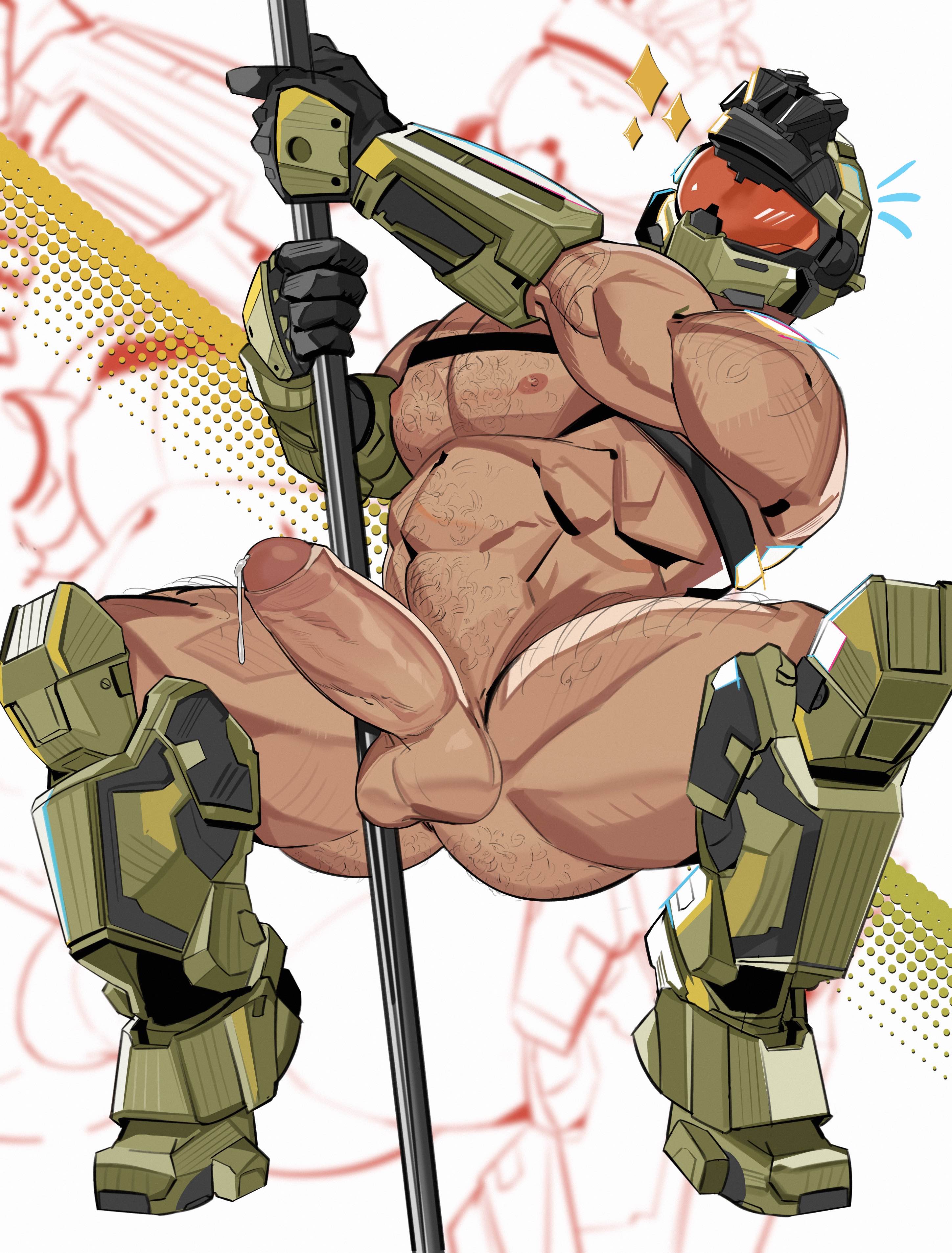 cum, cum drip, cum dripping, cum dripping from penis, erect penis, erection, gay, hairy, hairy male, halo (game), halo (series), helmet, helmet male, helmet only, helmet with visor, jaxcian, jorge-052, male, male spartan (halo), penis, pole dance, pole dancer, pole dancing, spartan (halo), stripped naked, stripper, stripper pole, stripping pole