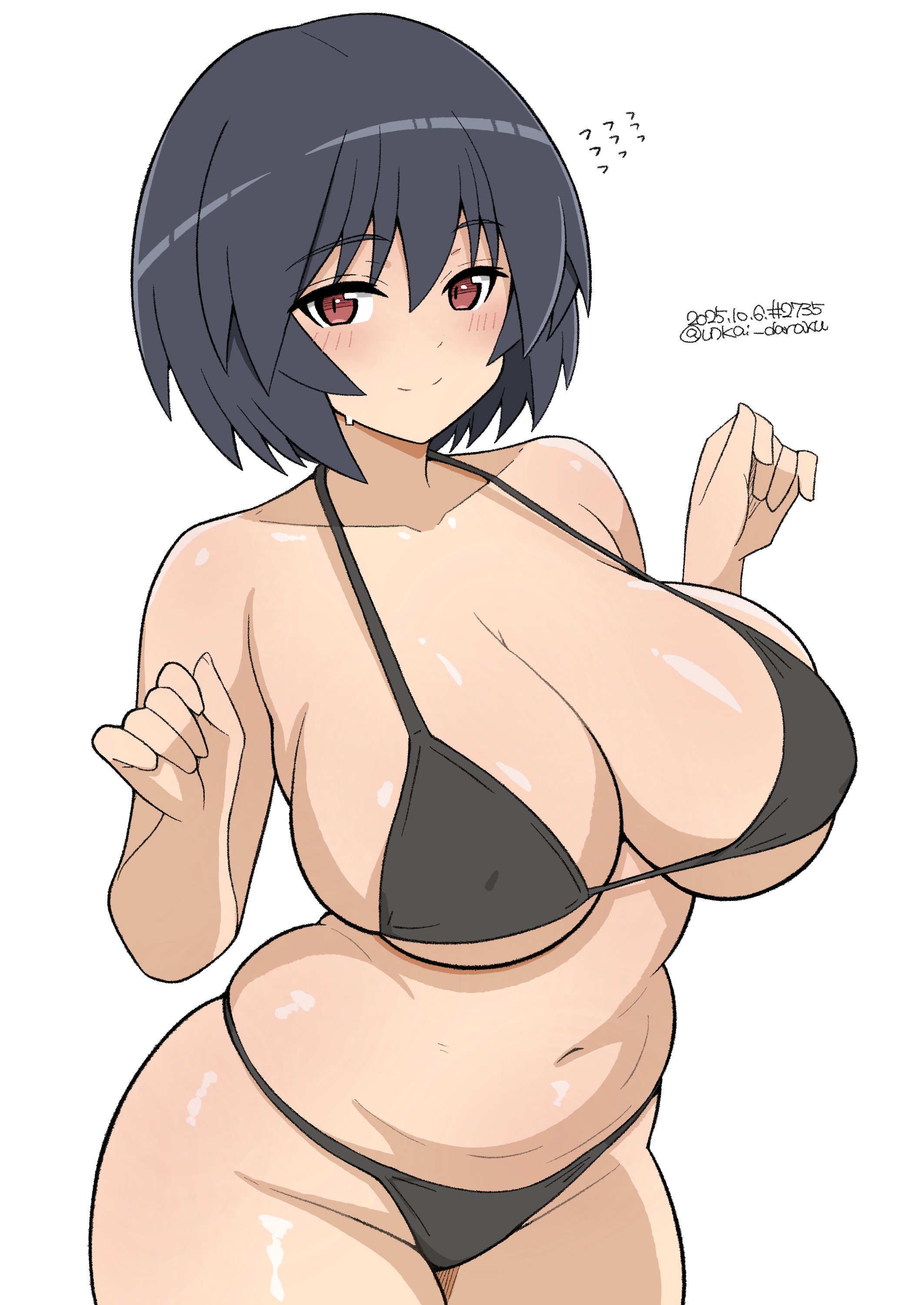 1girls, bikini, brave witches, breasts, female, huge breasts, large breasts, plump, shimohara sadako, short hair, strike witches, swimsuit, unkai daraku, world witches series