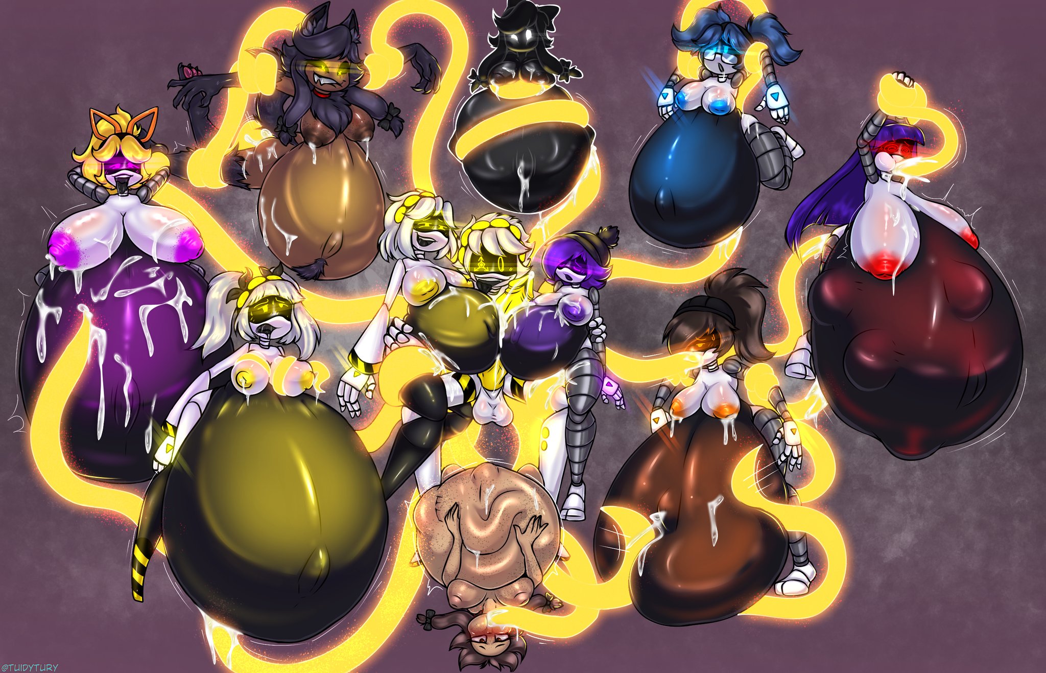 10girls, 1boy, alice (murder drones), beanie, big belly, biting lip, biting own lip, black beanie, black hair, black hair female, blonde female, blonde hair, blonde-haired female, blue eyes, blue hair, blue hair female, blue nipples, breasts, breasts out, brown hair, brown-haired female, cum, cum inflated belly, cum inside, cumflated belly, cumflation, cyn (murder drones), cyntessa (murder drones), dark skin, disassembly drone, doll (murder drones), emily (murder drones), female, freckles, glasses, glitch productions, human, human female, hyper belly, indigo hair, inflated belly, inflation, large breasts, lizzy (murder drones), male, mouth open, murder drones, n (murder drones), orange eyes, orange nipples, penis, pigtails, pink eyes, pink nipples, ponytail, ponytail female, pregnant, purple eyes, purple hair, purple hair female, purple nipples, red eyes, red nipples, robot, robot boy, robot girl, robot humanoid, slap, straight, tentacle, tentacle in mouth, tentacle penetration, tentacle sex, tessa elliot, tuidytury, twintails, twintails (hairstyle), uzi (murder drones), v (murder drones), white hair, white hair female, white hair male, wolf ears, wolf girl, wolf humanoid, wolf tail, worker drone, x-shaped pupils, yellow eyes, yellow nipples, yellow penis