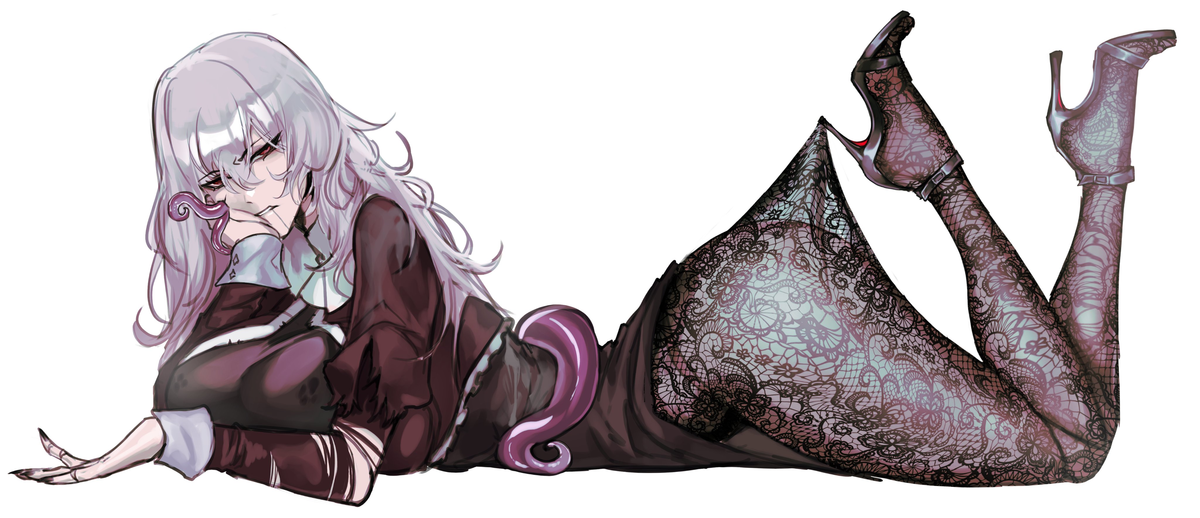 annoyed, ass focus, big breasts, disgusted, doll, doll joints, full body, gothic, gothic lolita, indie virtual youtuber, jaz wispsings, lace pantyhose hooked on heel (meme), large breasts, living doll, looking at viewer, male, marionette, meme, meme attire, monster girl, no panties, porcelainmaid, puppet, sadistic, streamer, tentacle, twitch.tv, virtual youtuber, vtuber, white hair