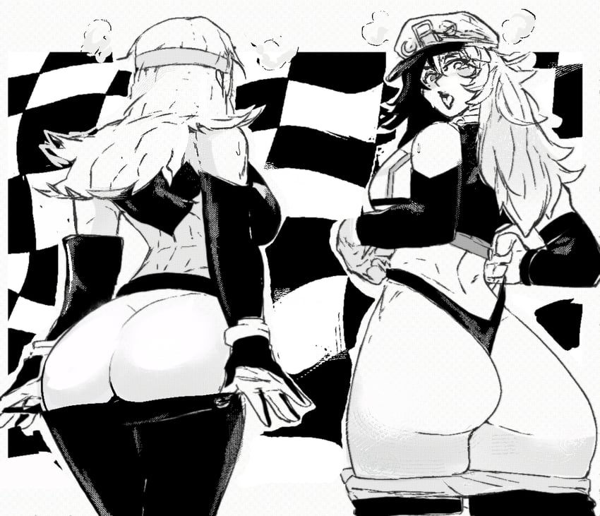 2026, 2d, 2girls, 7 passes, asian, asian female, ass, ass focus, athletic, athletic female, back view, barely clothed, big ass, big breasts, black, black and white, black cat (marvel rivals), black cat (marvel), black cat (wild card), black hair, clothed, crop top, felicia hardy, fully clothed, gloves, heterochromia, huge ass, korean female, long hair, looking at viewer, looking back, luna snow, luna snow (marvel rivals), luna snow (sonic trailblazer), marvel, marvel comics, marvel rivals, michel teru, monochrome, panties, revealing clothes, revealing outfit, seol hee, solo, split-color hair, two-tone hair, underwear, undressing, video games, white hair