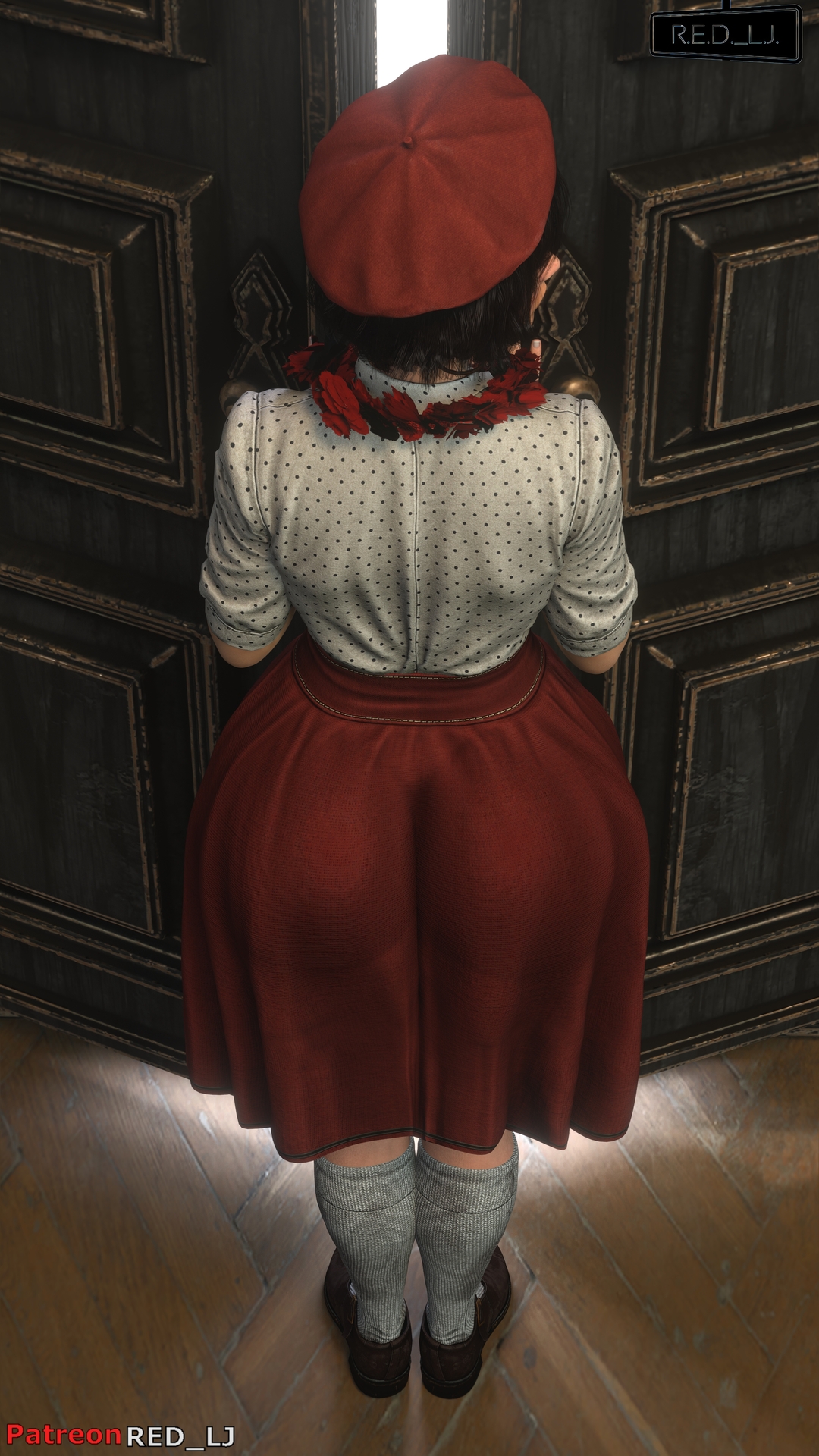 1girls, 3d, ass focus, black hair, blender (software), clair obscur: expedition 33, light-skinned female, red lj, short hair, skirt, sophie (clair obscur: expedition 33)