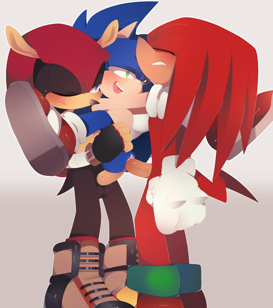 1cuntboy, 2boys, 7mii, anal, anthro, archie comics, armadillo, balls, black nose, black skin, blue eyes, blue fur, blush, closed eyes, cuntboy, double penetration, echidna, erection, footwear, gloves, green eyes, group, handwear, handwear and footwear only, heart, heart-shaped pupils, hedgehog, intersex, knuckles the echidna, looking pleasured, male, male on cuntboy, mammal, mighty the armadillo, multiple boys, multiple males, nude, open mouth, penis, pussy, red fur, rule 63, sandwich position, sega, shoes, simple background, sonic (series), sonic the hedgehog, sonic the hedgehog (series), sonknux, spread legs, spreading, tail, threesome, tongue, tongue out, vaginal, vaginal penetration, vein, veiny penis, white background