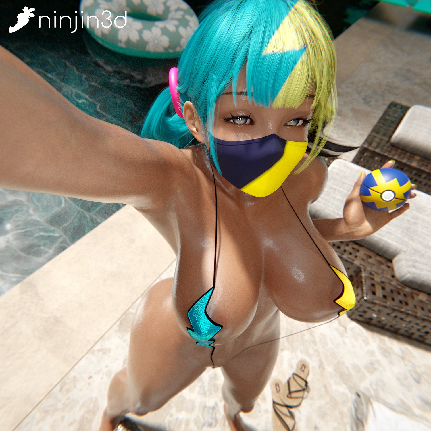 3d, canari (pokemon), canary (pokemon), nail polish, ninjin3d, pokemon, pokemon legends: z-a, tan body, tan skin, tan-skinned female, yellow nails