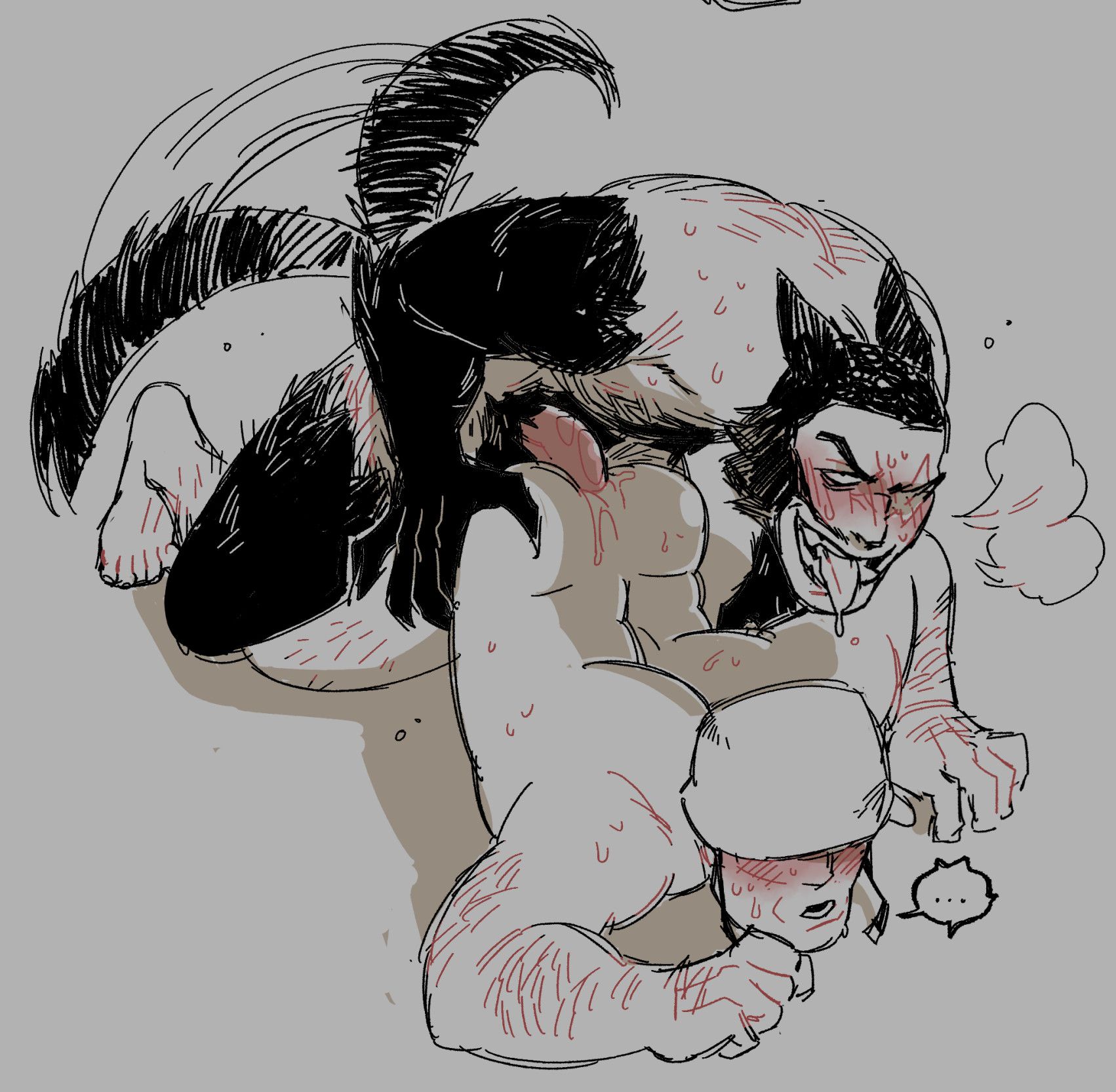 2boys, anal, anal sex, anthro, anthro on human, anthro penetrating, anthro penetrating human, arm hair, beard, black fur, blush, body hair, canid, canine, claws, demoman (team fortress 2), doggy style, duo, facial hair, fur, furry, furry male, gay, gay sex, genitals, hand on ass, helmet, human, human male, human on anthro, interspecies, leg hair, light skin, light-skinned male, male, male only, male/male, mammal, mature, mature male, mythological creature, mythology, nude, nude male, open mouth, penis, penis in anus, scar, sex, sgt nuttwister, soldier (team fortress 2), sweat, sweating, tail, tailwag, team fortress 2, teeth, tongue, tongue out, werecanid, weredemo, werewolf, yaoi