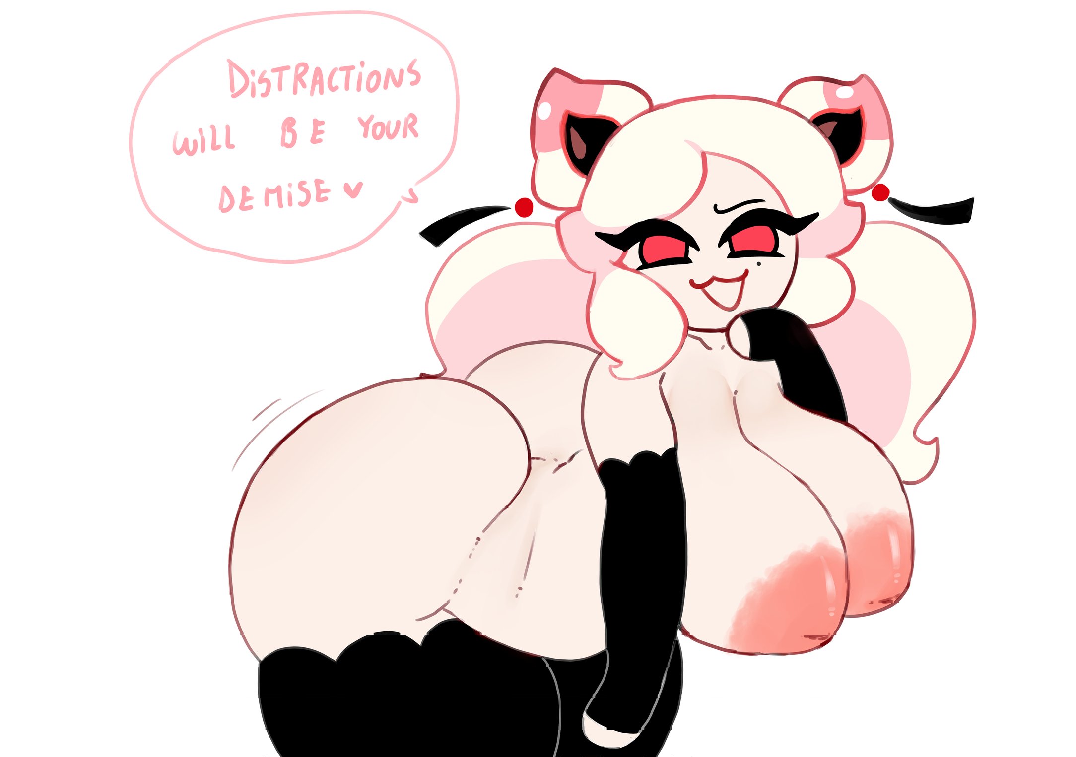 :3d, 1girls, armwear, ass, beauty mark, bending over, breasts, cookie run, cookie run ovenbreak, cookie run ovensmash, dialogue, female only, functionally nude female, huge ass, magpiered, magpieredd, mostly nude, stockings, talking to viewer, text bubble, white body, white peach cookie